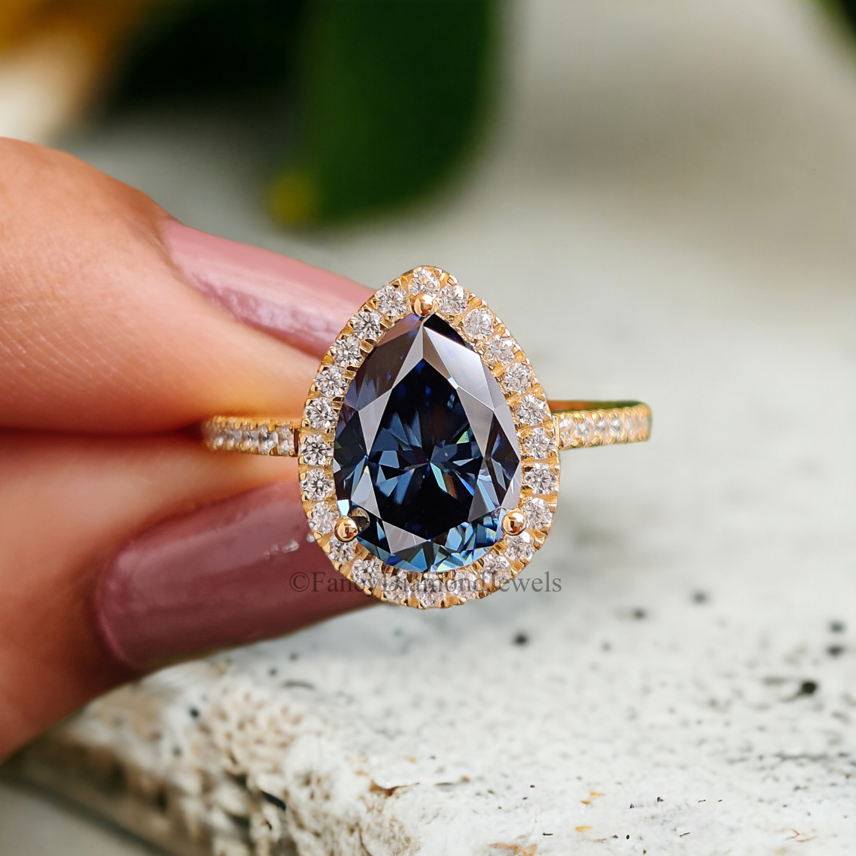 Pear Royal Blue Moissanite Ring Halo Engagement Ring 2.50 TW Pear Shaped Moissanite Best Proposal Ring For Her Anniversary Gift Ring FD168