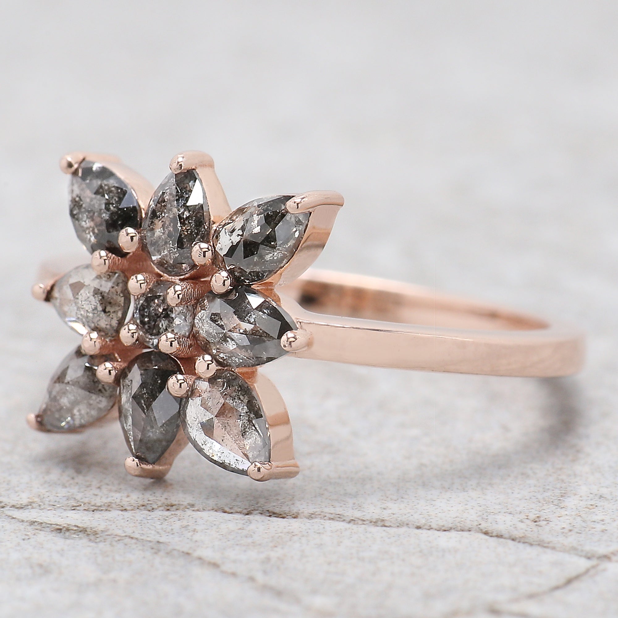 Pear Cut Salt And Pepper Diamond Ring 1.00 Ct 4.40 MM Pear Diamond Ring 14K Solid Rose Gold Silver Pear Engagement Ring Gift For Her QL1317