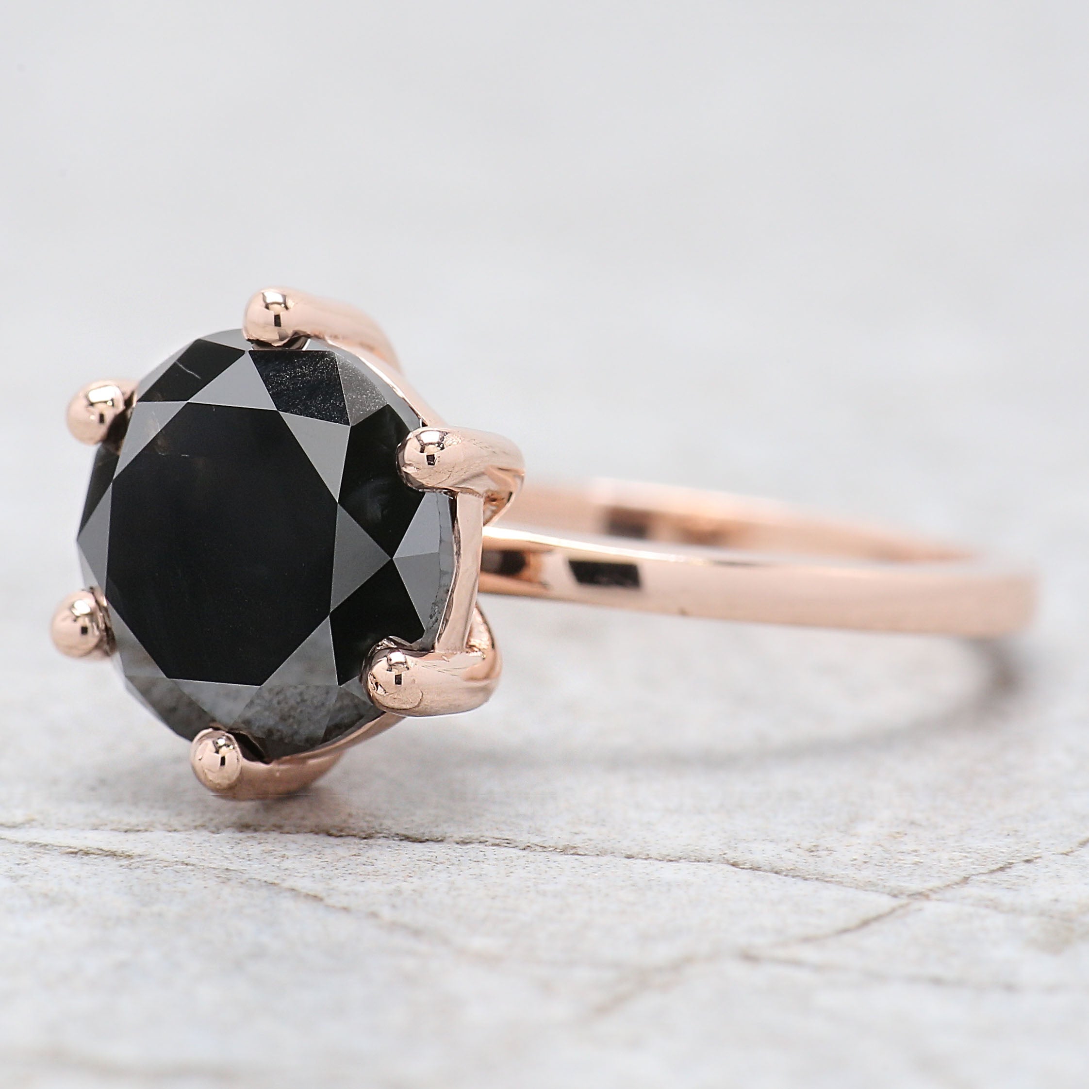 Round Shape Black Color Diamond Ring 4.23 Ct 9.67 MM Round Cut Diamond Ring 14K Solid Rose Gold Silver Engagement Ring Gift For Her QL9505