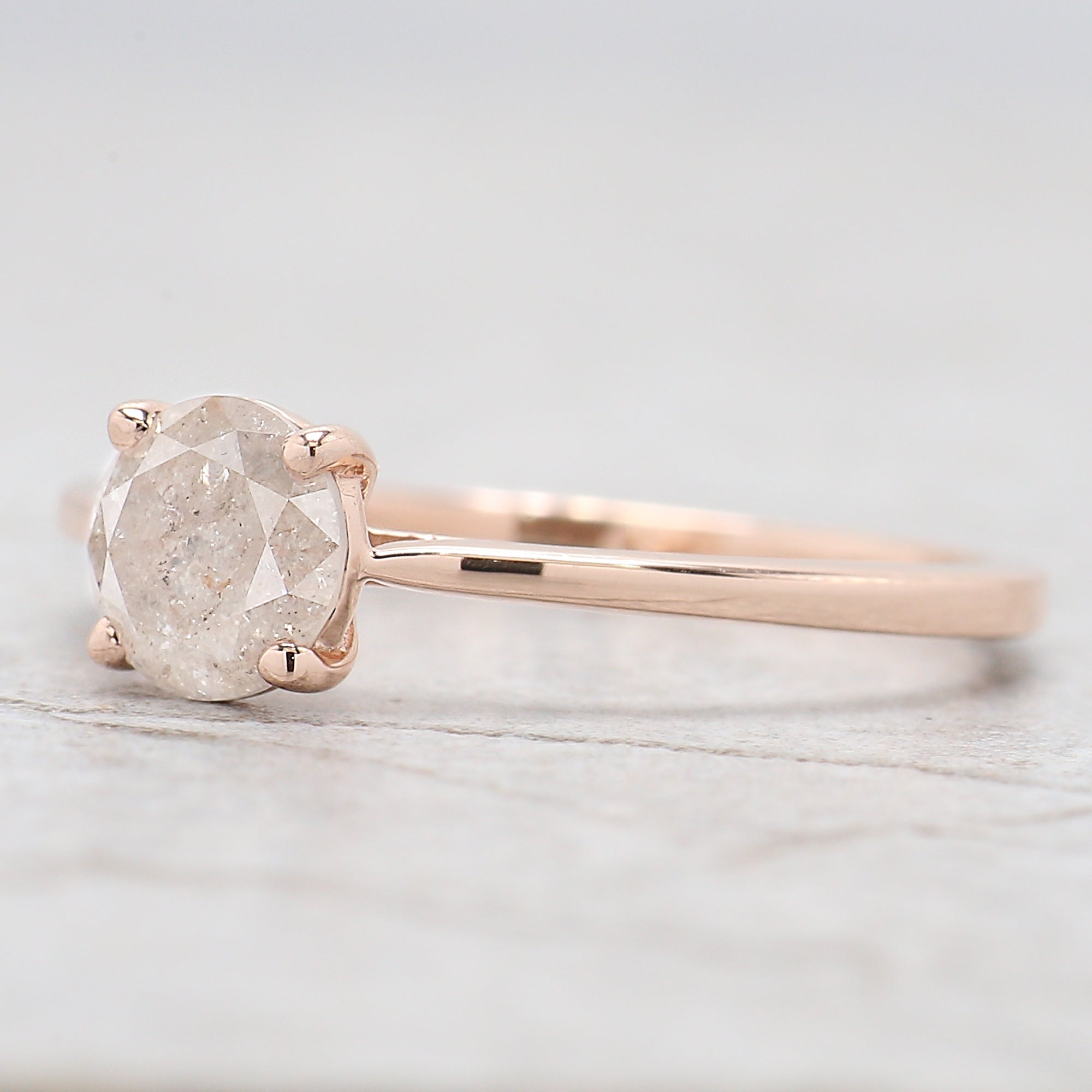 Round Brilliant Cut Salt And Pepper Diamond Ring Engagement Wedding Gift Ring 14K Solid Rose White Yellow Gold Ring 0.78 CT QL5798