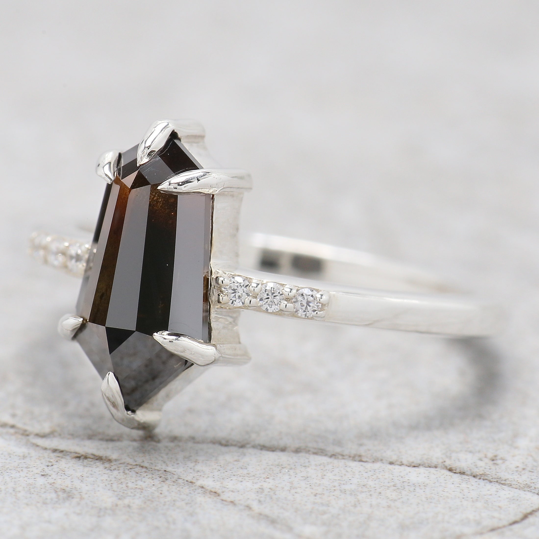 Shield Cut Brown Color Diamond Ring 1.84 Ct 11.55 MM Shield Diamond Ring 14K Solid White Gold Silver Engagement Ring Gift For Her QL1872