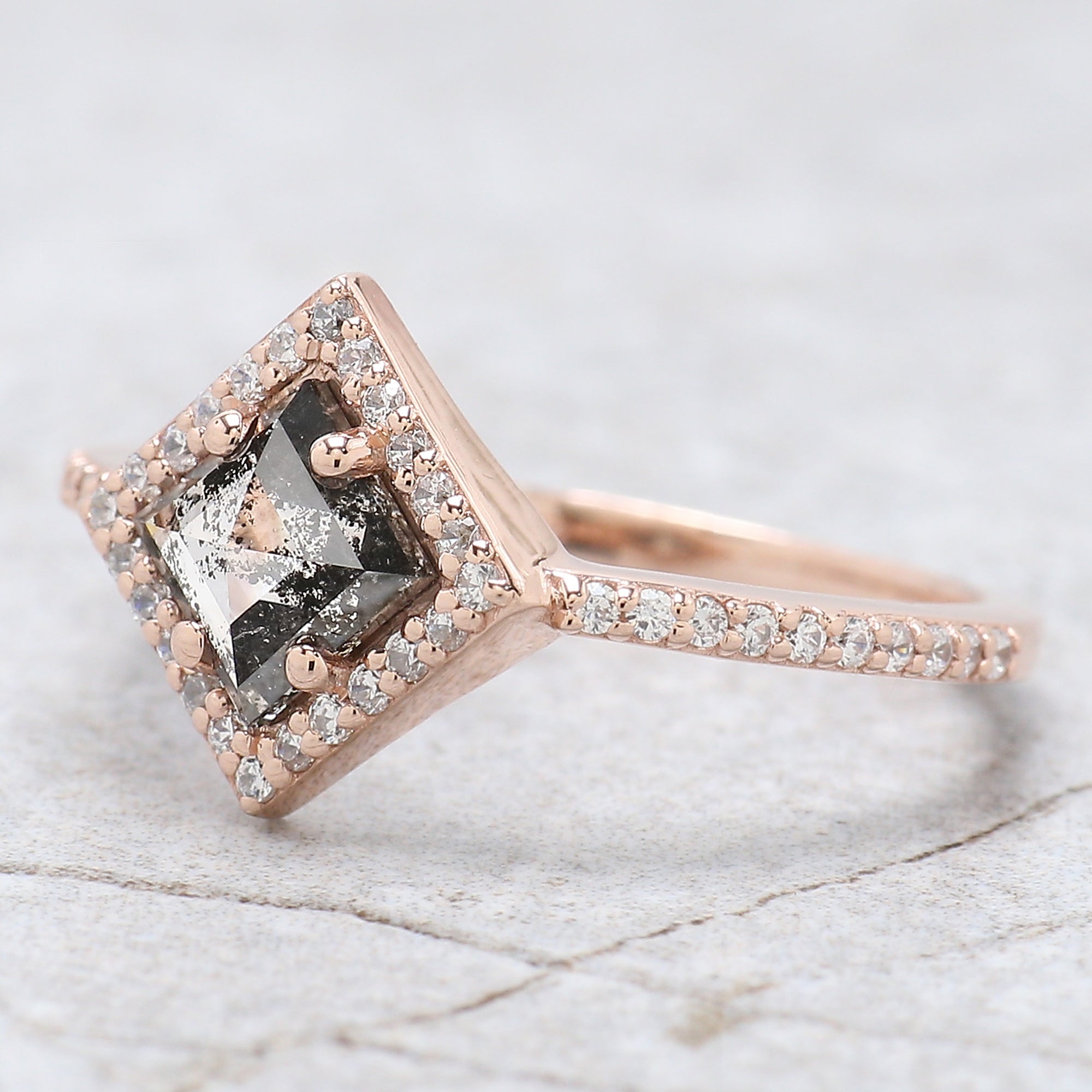 Kite Cut Salt And Pepper Diamond Ring 0.70 Ct 7.10 MM Kite Diamond Ring 14K Solid Rose Gold Silver Kite Engagement Ring Gift For Her QN930