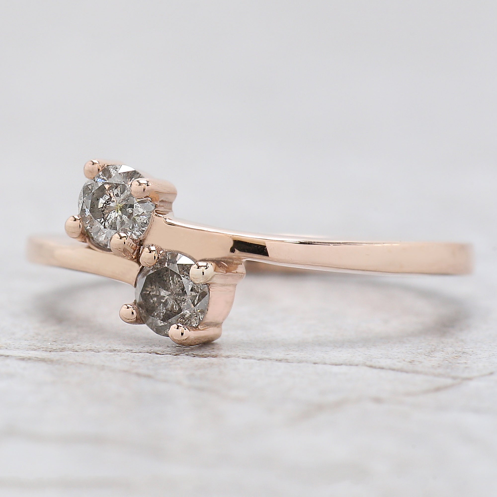 Round Cut Salt And Pepper Diamond Ring 0.36 Ct 3.60 MM Round Diamond Ring 14K Solid Rose Gold Silver Engagement Ring Gift For Her QL6924