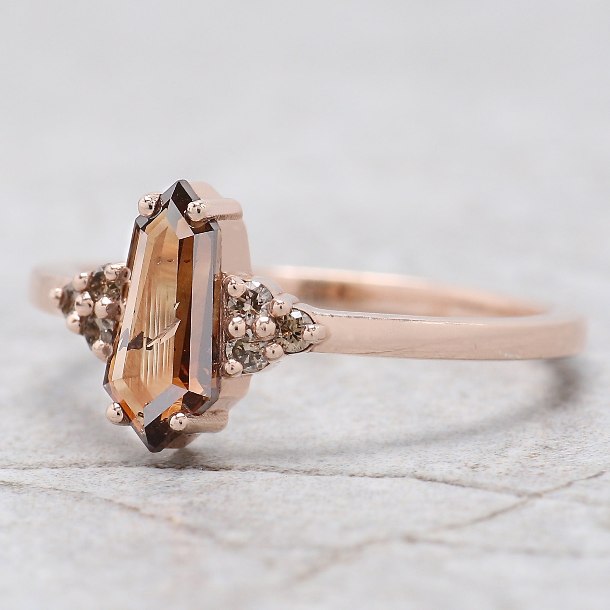 0.68 Ct Natural Shield Shape Brown Diamond Ring 9.35 MM Shield Diamond Ring 14K Solid Rose Gold Silver Engagement Ring Shield Ring QL1757