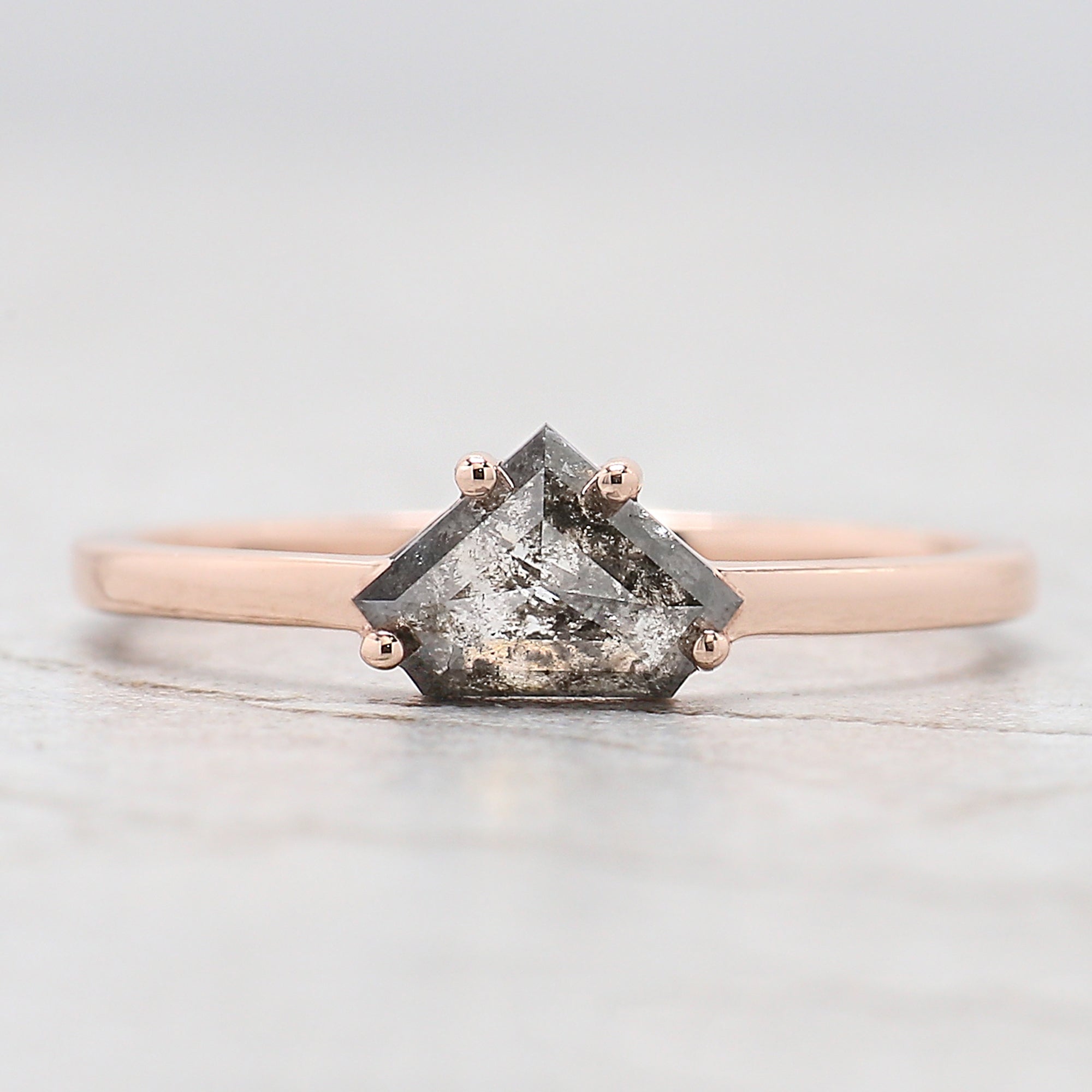 Shield Cut Salt And Pepper Diamond Ring 0.73 Ct 5.15 MM Shield Diamond Ring 14K Solid Rose Gold Silver Engagement Ring Gift For Her QN1144