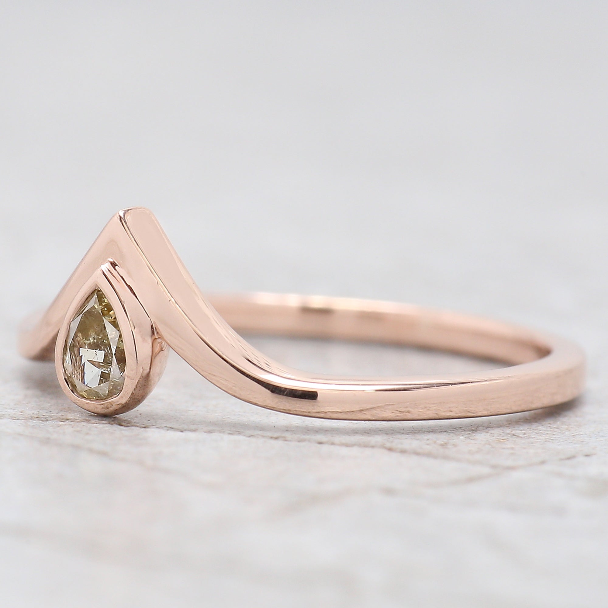 Pear Cut Yellow Color Diamond Ring 0.21 Ct 4.10 MM Pear Shape Diamond Ring 14K Solid Rose Gold Silver Engagement Ring Gift For Her QN7421