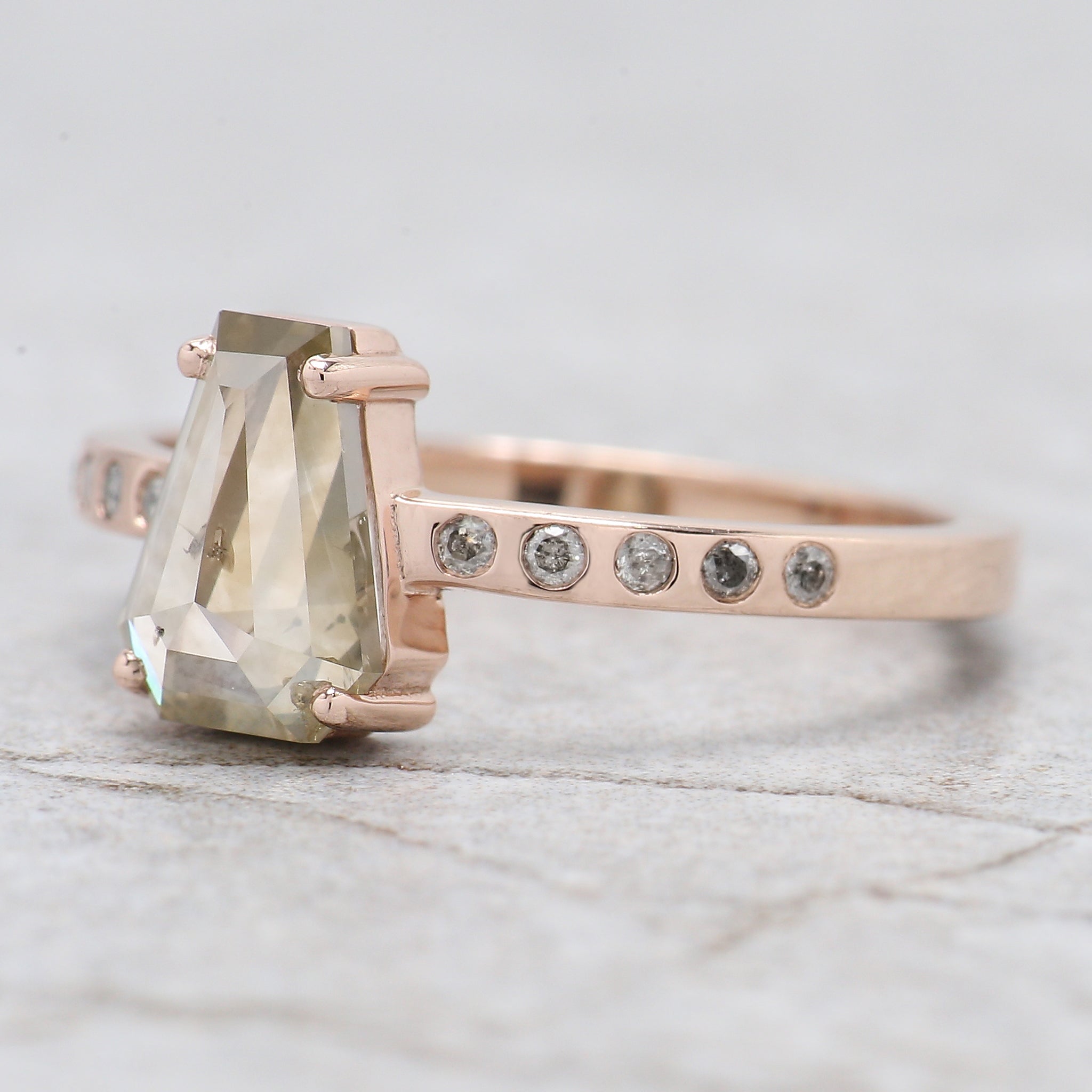 Coffin Cut Salt And Pepper Diamond Ring 1.43 Ct 8.35 MM Coffin Diamond Ring 14K Solid Rose Gold Silver Engagement Ring Gift For Her QL387