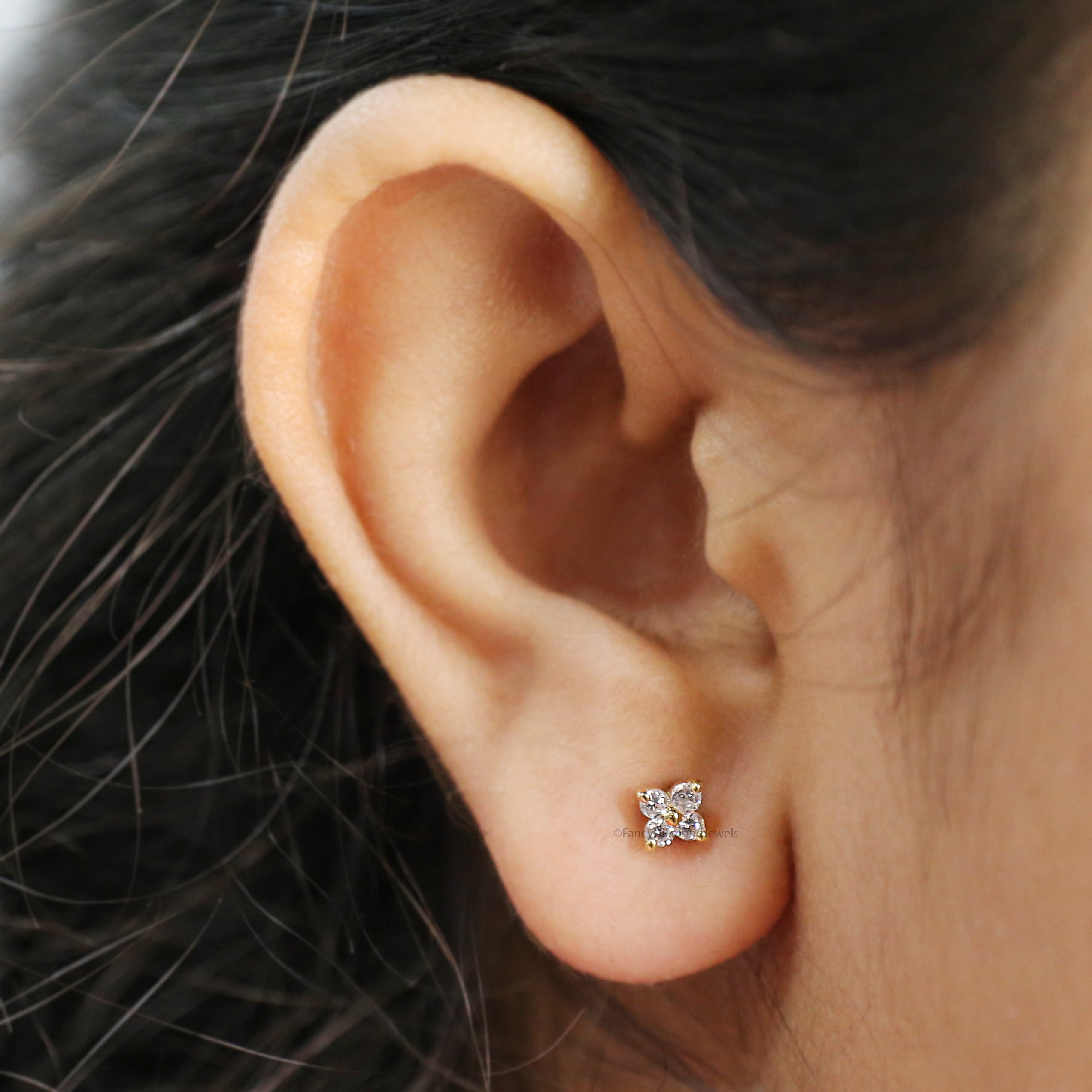 Flower Stud Earring Round White Diamond Earring Round Brilliant Shape Earring Prong Earring Engagement Earring Gift For Her FD509