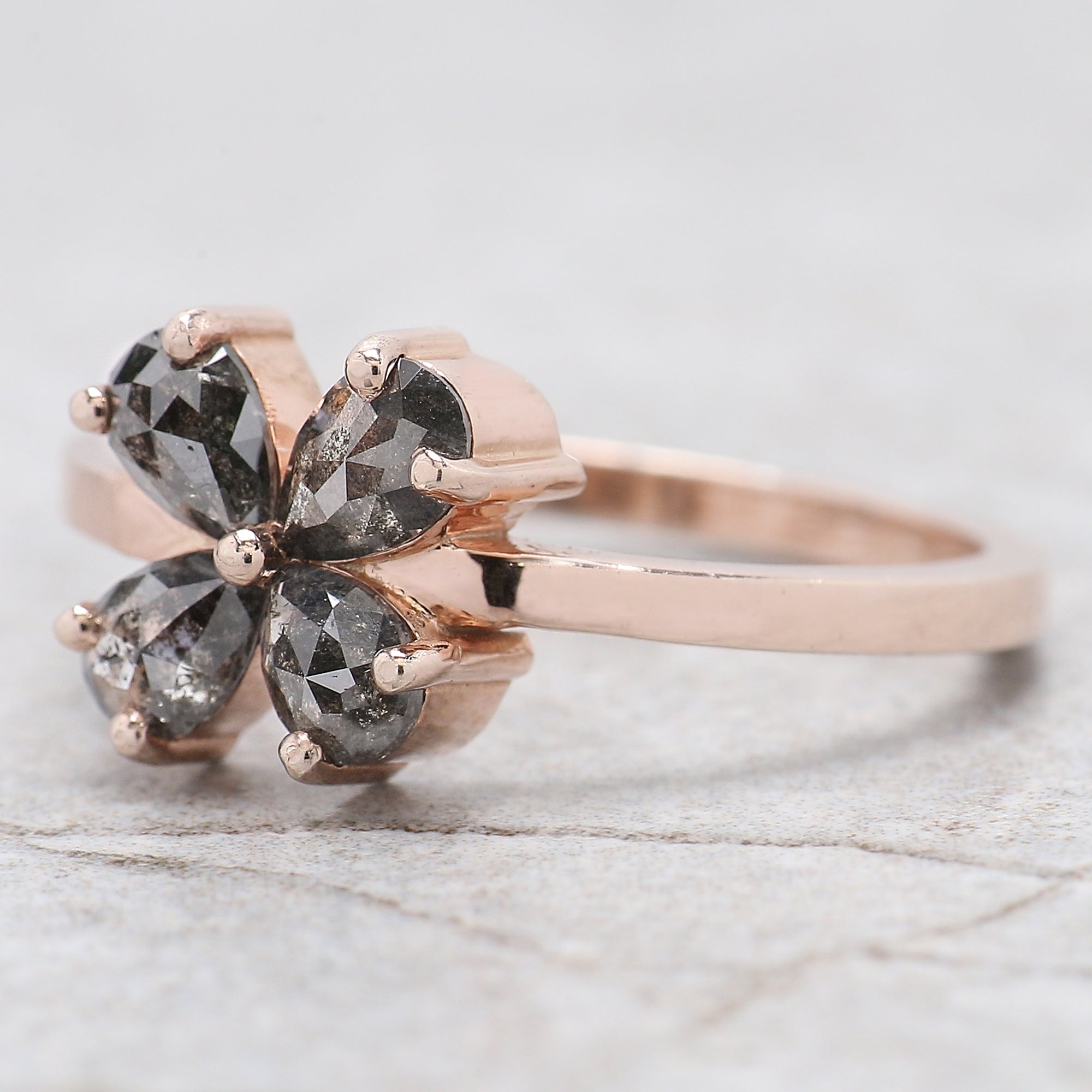 Pear Cut Salt And Pepper Diamond Ring 0.96 Ct 5.30 MM Pear Diamond Ring 14K Solid Rose Gold Silver Pear Engagement Ring Gift For Her QN1425