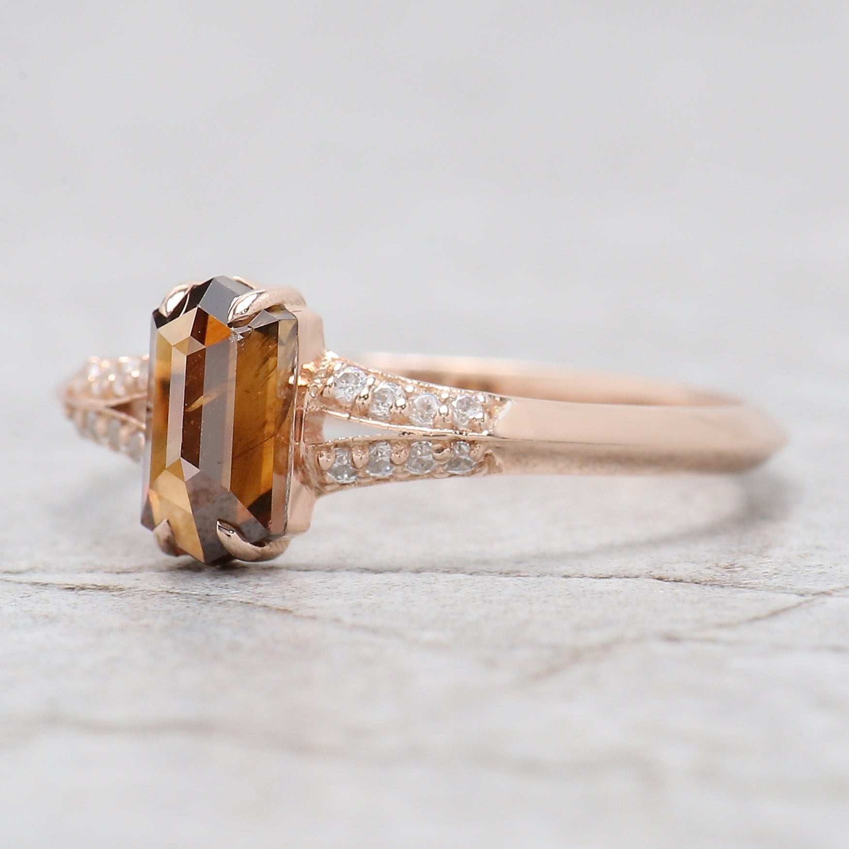 Hexagon Cut Brown Color Diamond Ring 0.76 Ct 7.40 MM Hexagon Diamond Ring 14K Solid Rose Gold Silver Engagement Ring Gift For Her QL1660