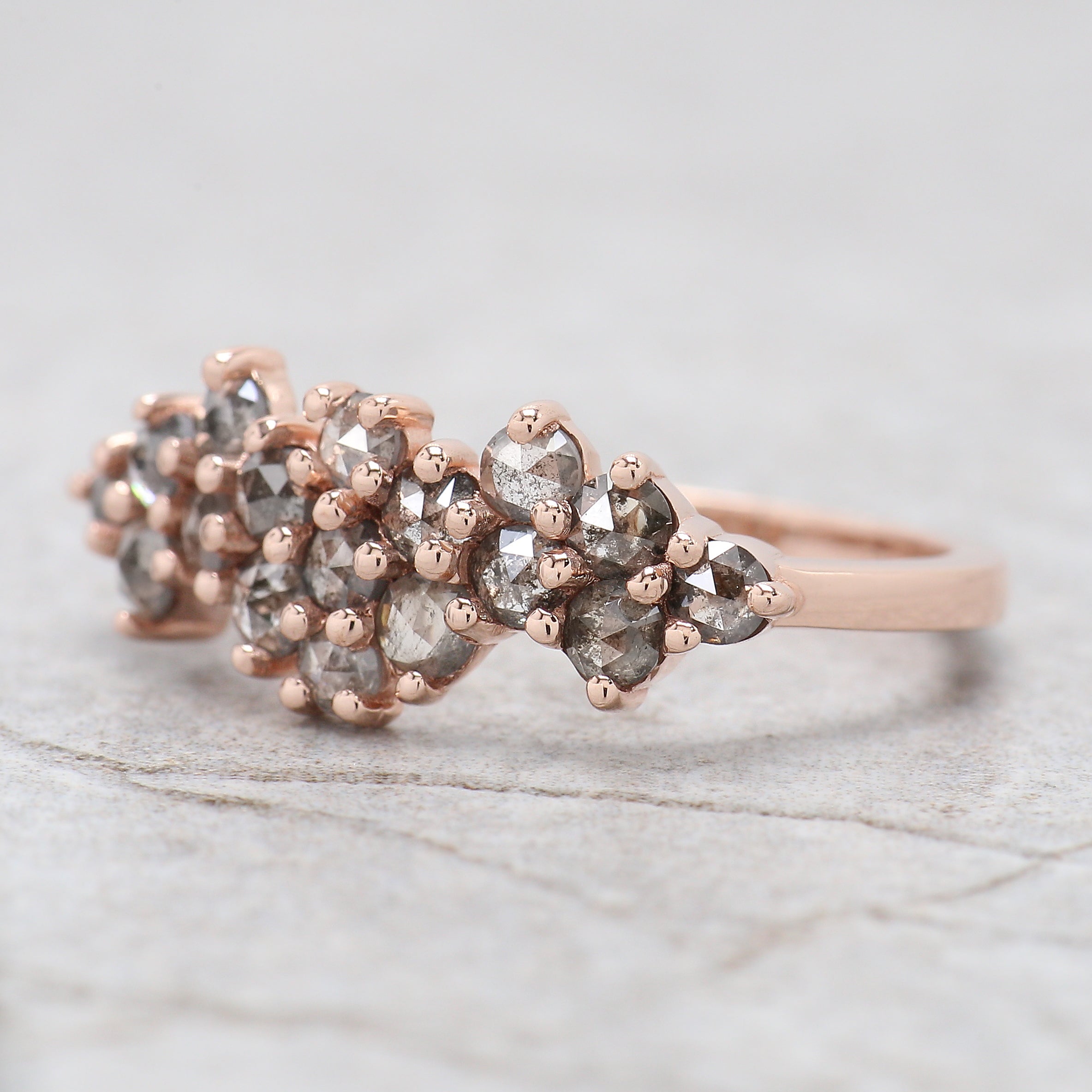 Round Rose Cut Salt And Pepper Diamond Ring 1.09 Ct 2.50 MM Round Diamond Ring 14K Rose Gold Silver Engagement Ring Gift For Her QK1430