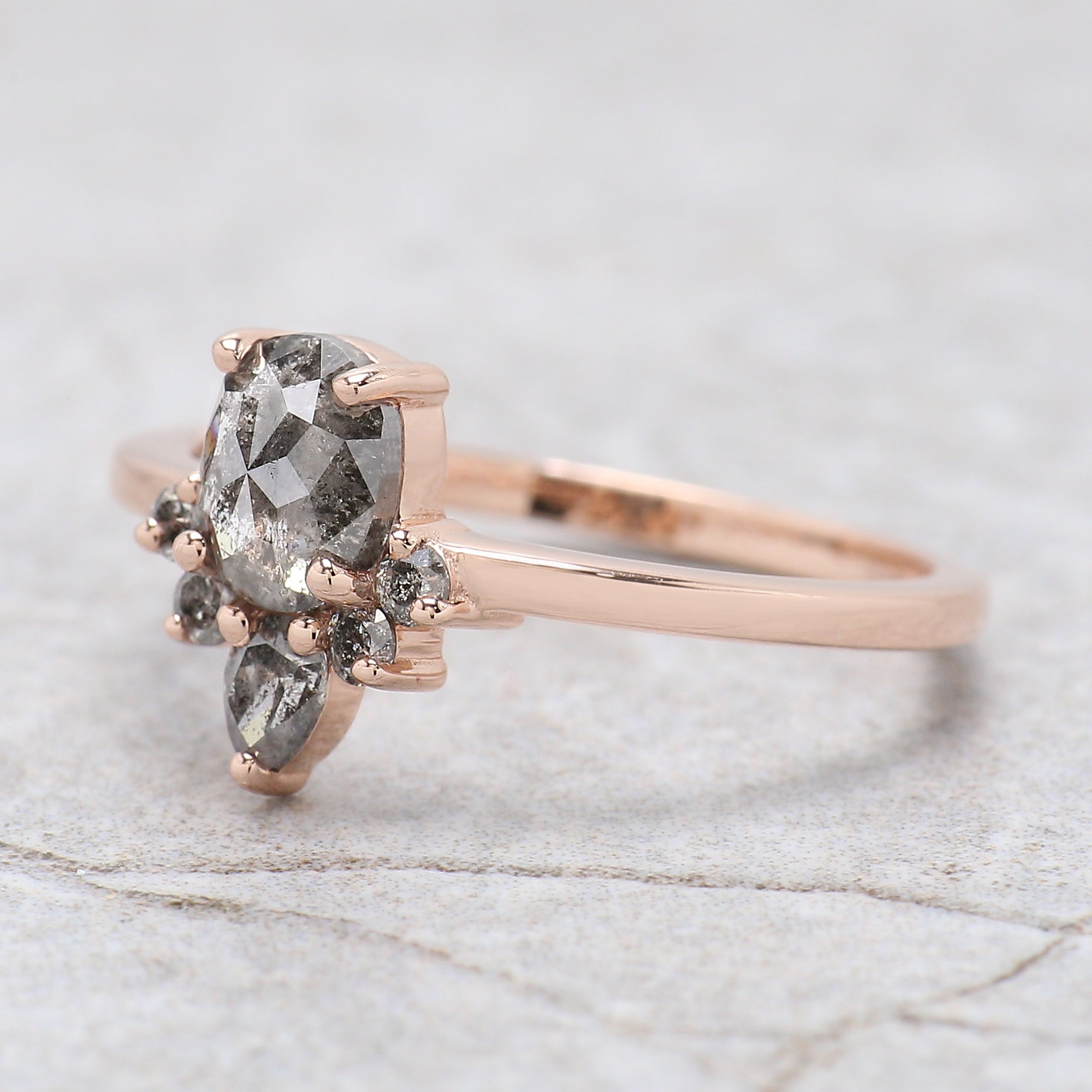 Oval Cut Salt And Pepper Diamond Ring 0.79 Ct 6.05 MM Oval Diamond Ring 14K Solid Rose Gold Silver Oval Engagement Ring Gift For Her KD1105