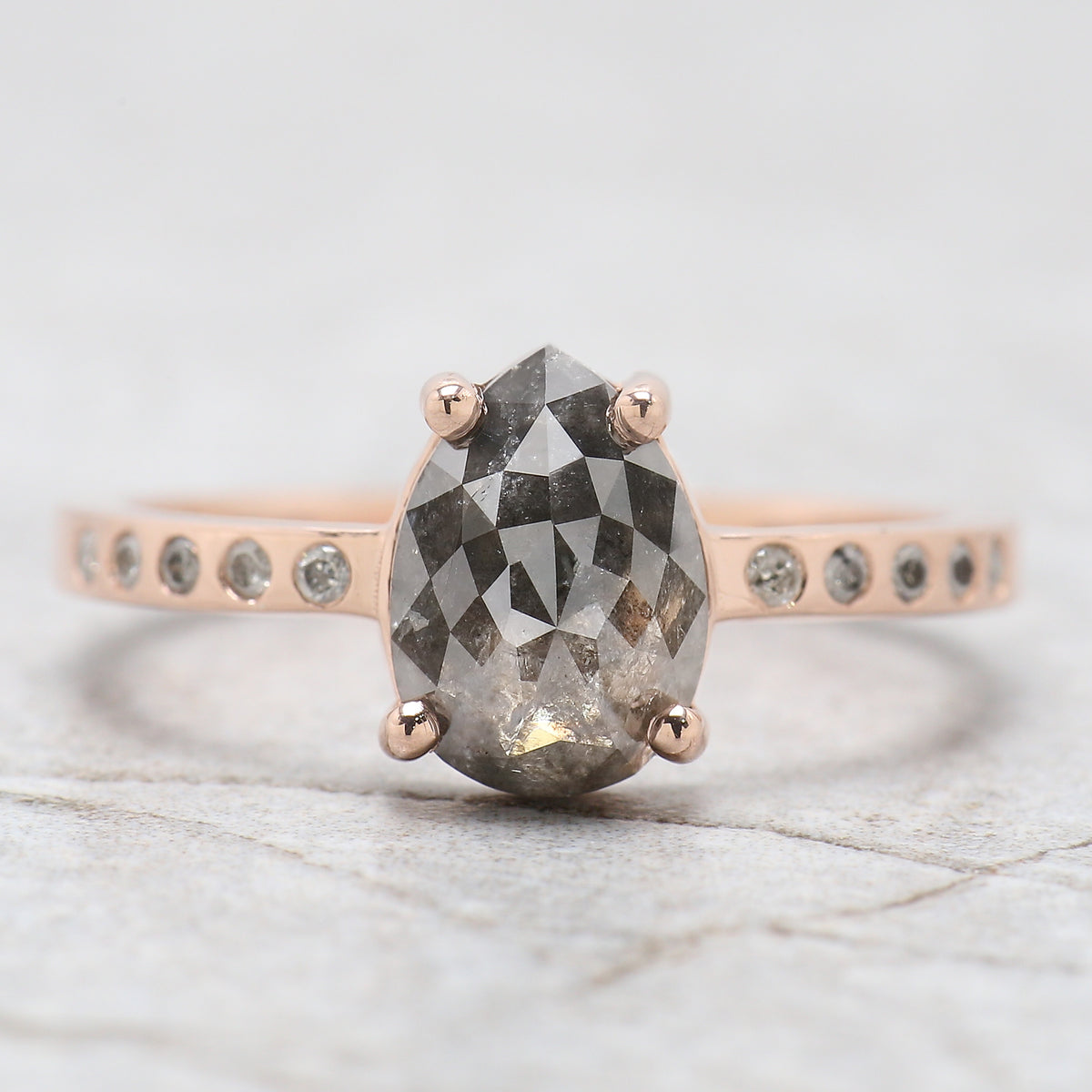 Pear Shape Salt And Pepper Diamond Ring 1.70 Ct 9.00 MM Pear Cut Diamond Ring 14K Solid Rose Gold Silver Engagement Ring Gift For Her QL8120