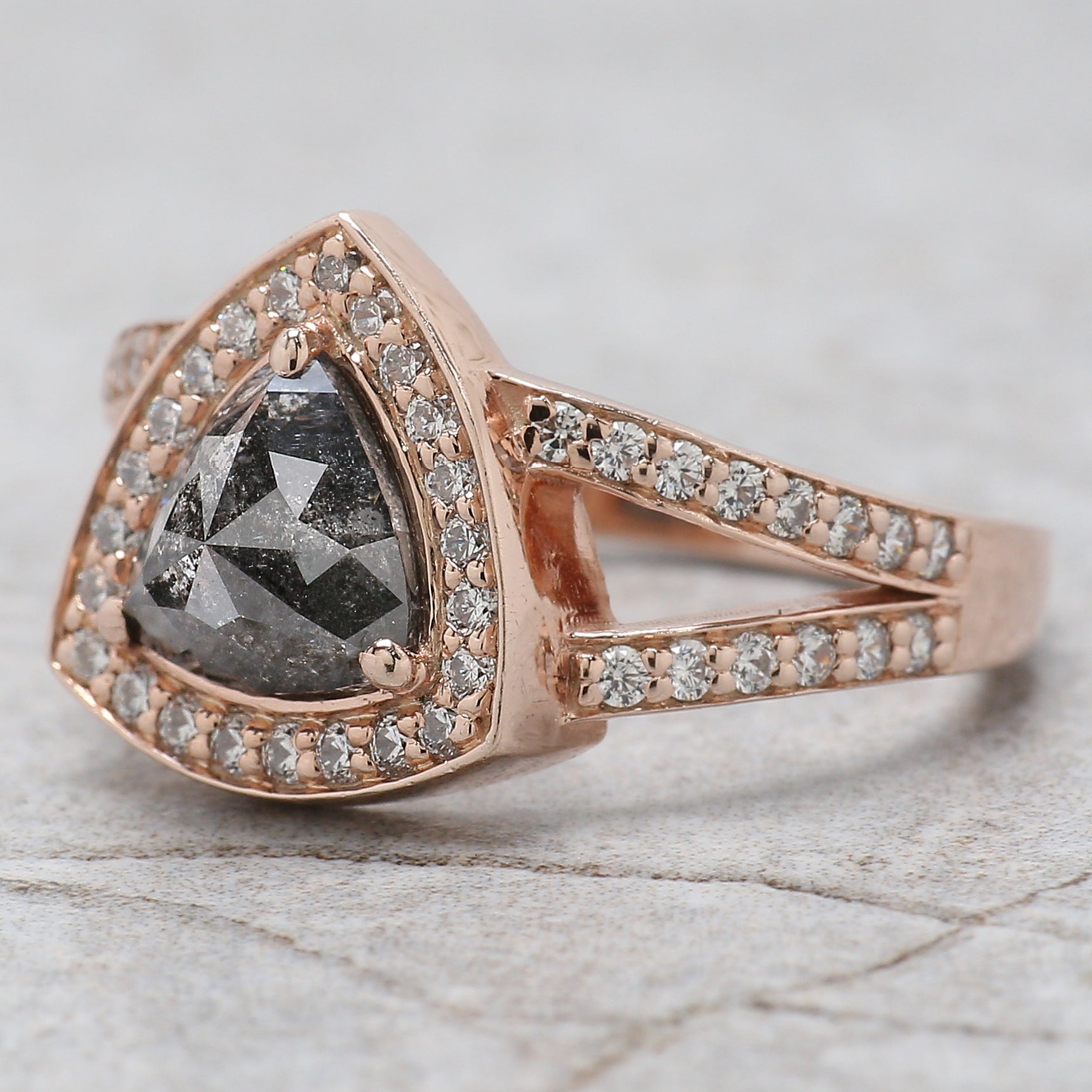 Triangle Cut Salt And Pepper Diamond Ring 1.27 Ct 7.00 MM Triangle Shape Diamond Ring 14K Solid Rose Gold Engagement Ring Gift For Her QN9661