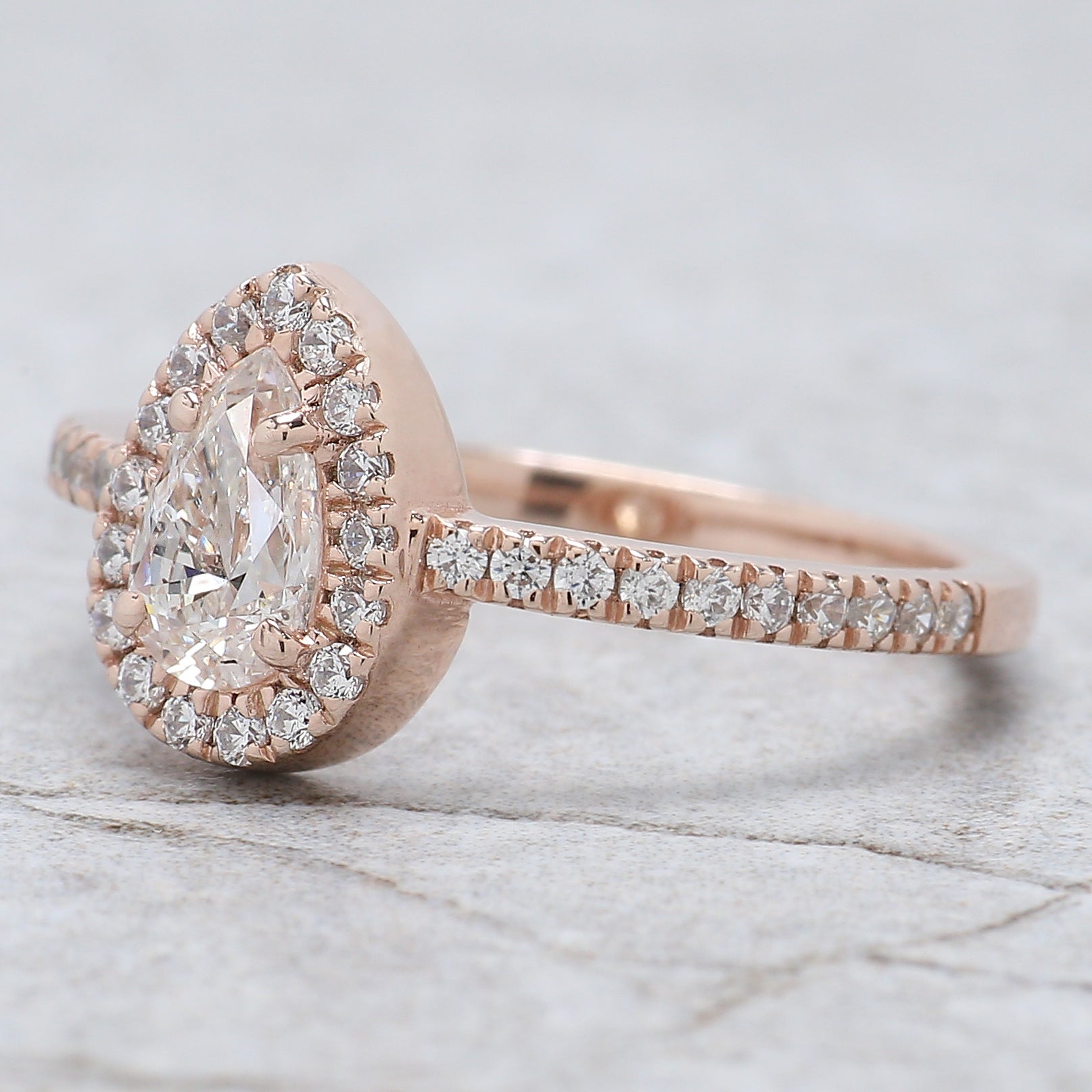 Pear Cut White Color Diamond Ring 0.51 Ct 6.85 MM Pear Diamond Ring 14K Solid Rose Gold Silver Pear Engagement Ring Gift For Her QL9755