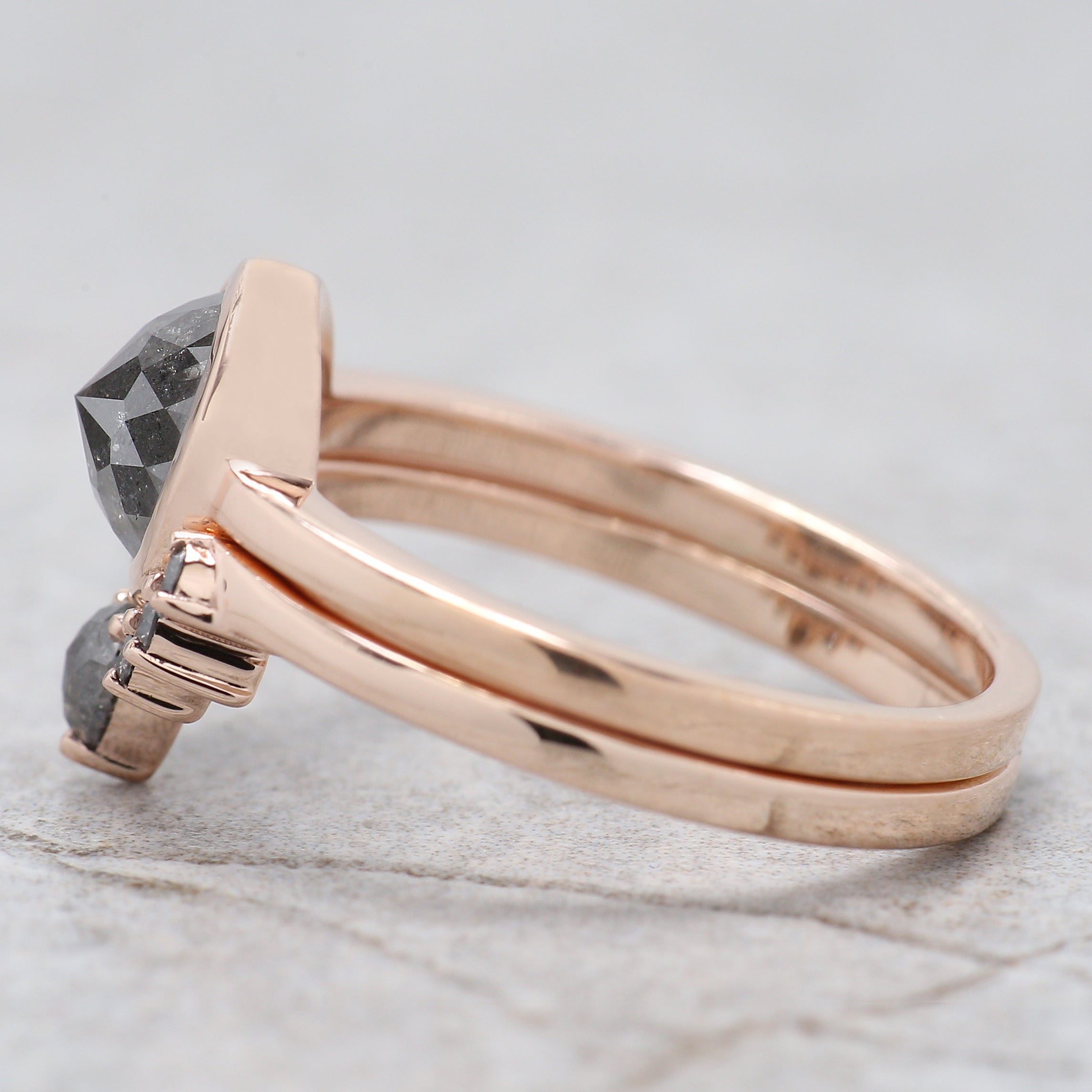 Round Rose Cut Salt And Pepper Diamond Ring 1.54 Ct 6.73 MM Round Diamond Ring 14K Rose Gold Silver Engagement Ring Gift For Her QL1917