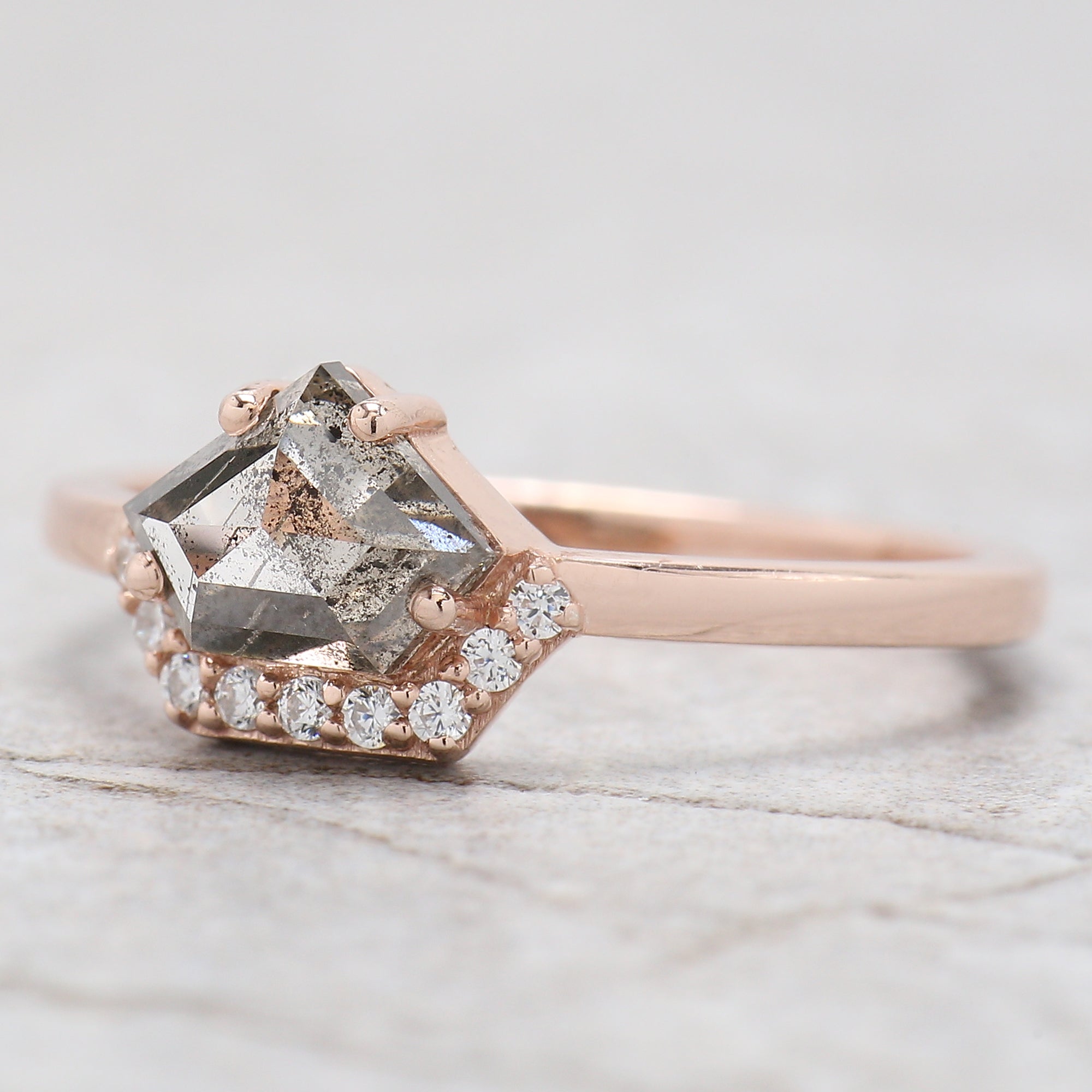 Shield Cut Salt And Pepper Diamond Ring 1.04 Ct 5.71 MM Shield Diamond Ring 14K Solid Rose Gold Silver Engagement Ring Gift For Her QL9520