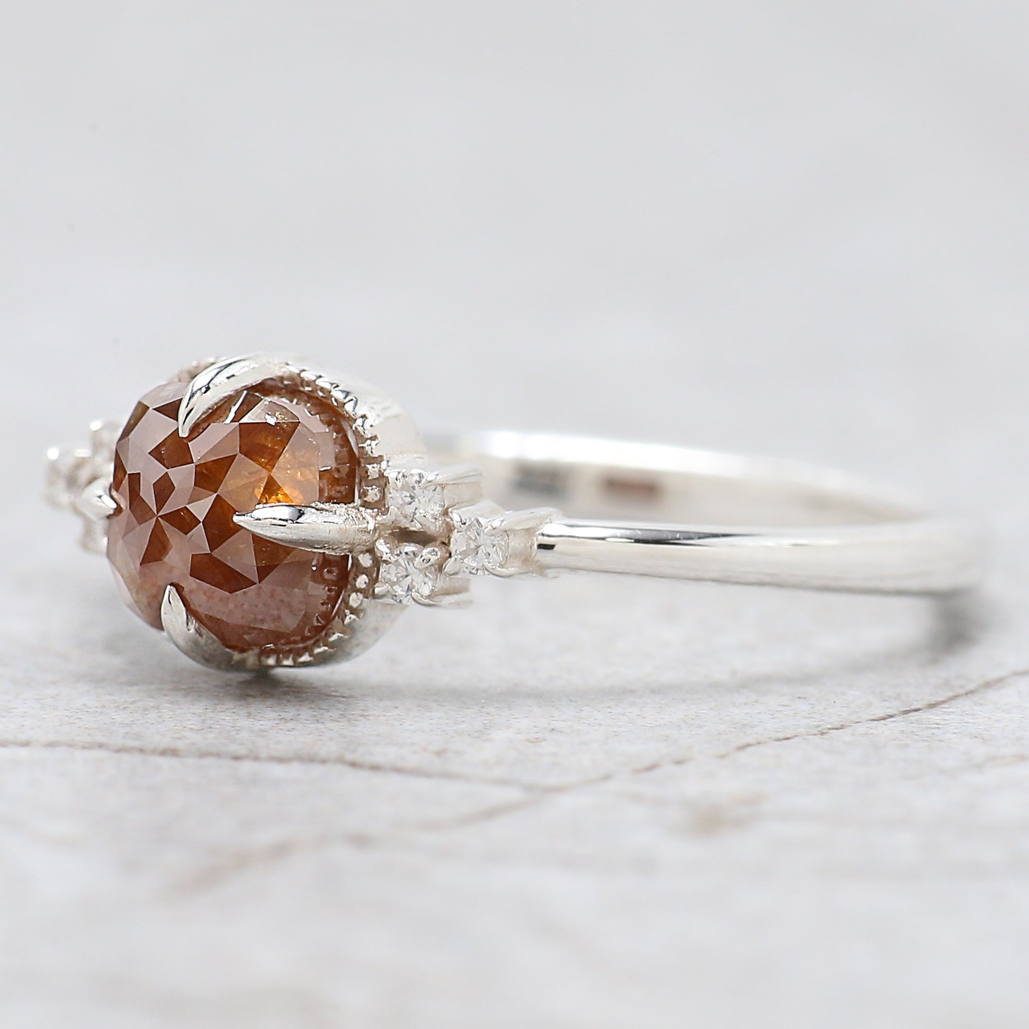 Cushion Cut Brown Color Diamond Ring 1.27 Ct 5.30 MM Cushion Shape Diamond Ring 14K White Gold Silver Engagement Ring Gift For Her QN9211