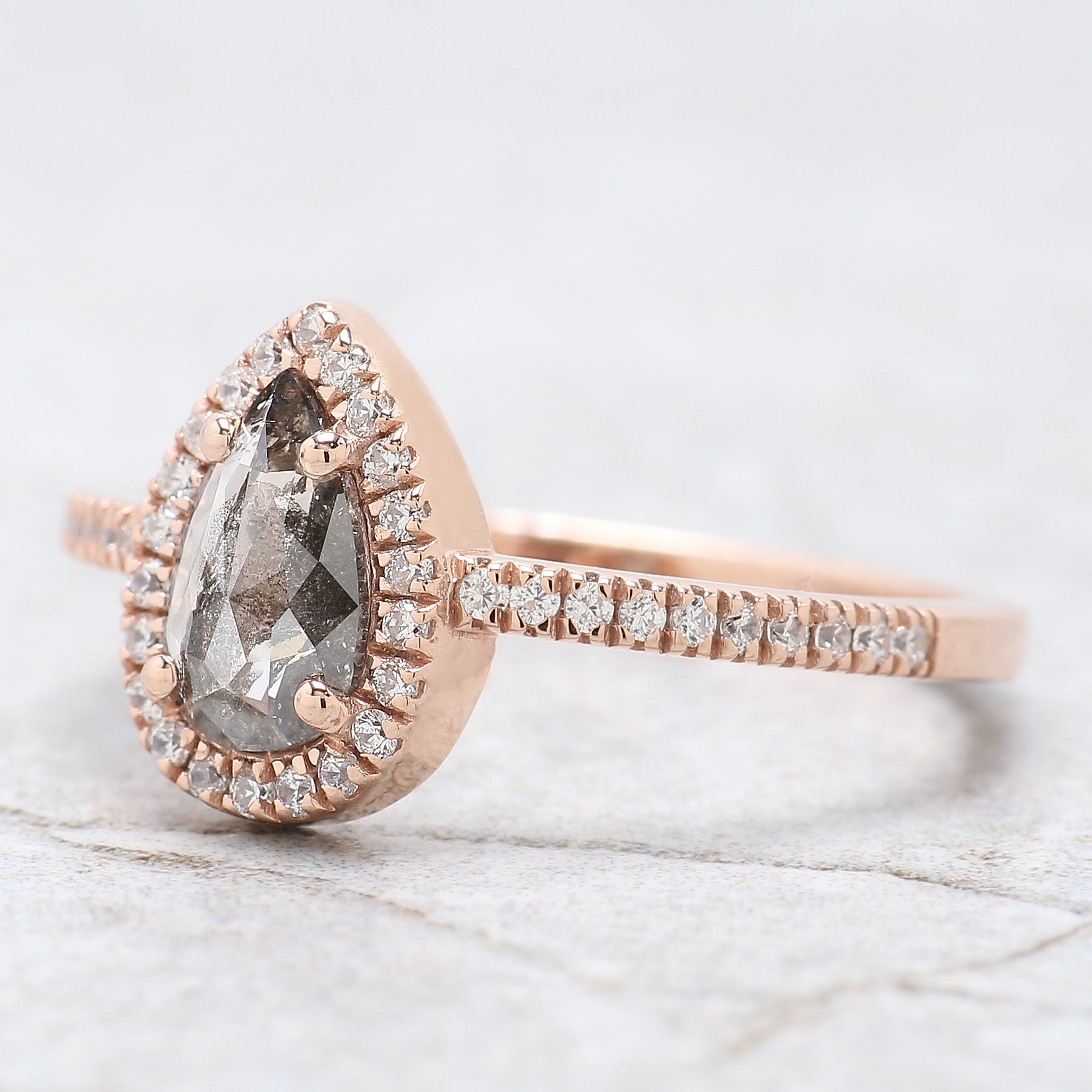 Pear Cut Salt And Pepper Diamond Ring 0.57 Ct 7.60 MM Pear Diamond Ring 14K Solid Rose Gold Silver Pear Engagement Ring Gift For Her QN968