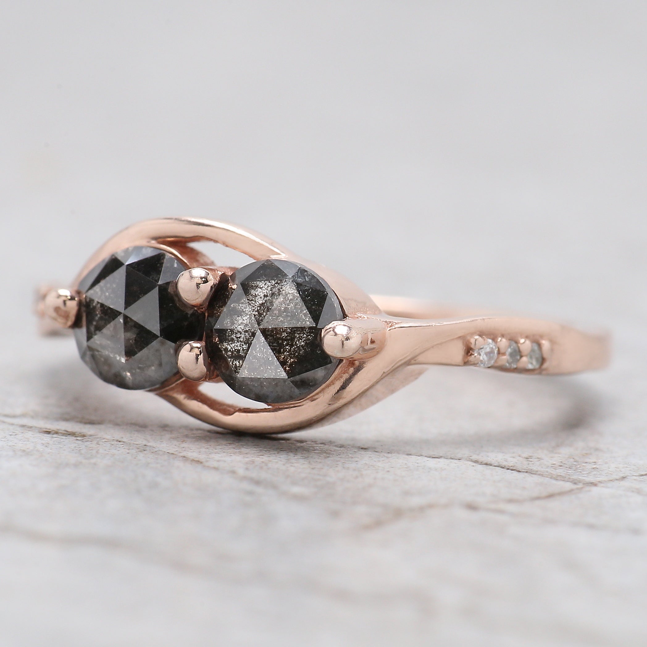 Round Rose Cut Salt And Pepper Diamond Ring 1.01 Ct 5.00 MM Round Diamond Ring 14K Rose Gold Silver Engagement Ring Gift For Her QL1662