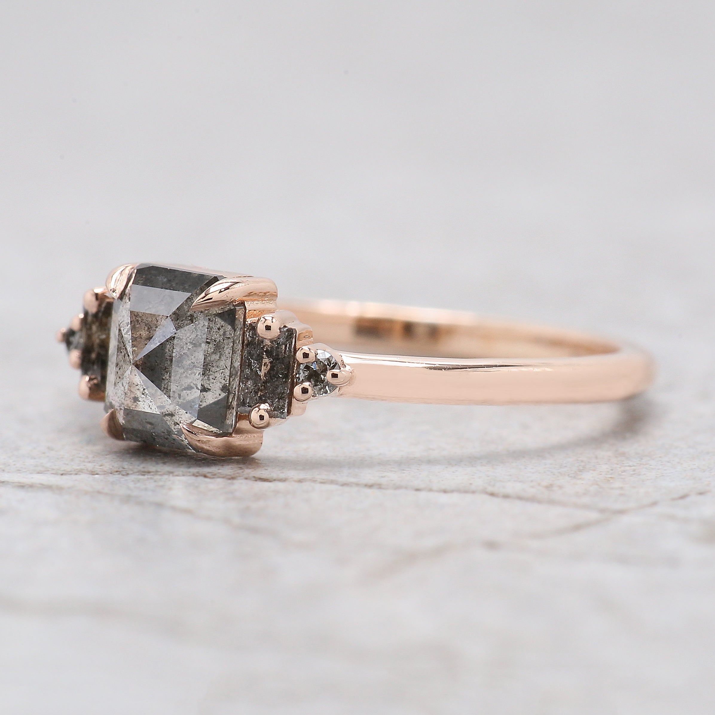 Radiant Salt And Pepper Diamond Ring 0.81 CT 5.70 MM Radiant Diamond Wedding Ring Rose Gold Silver Engagement Ring Gift For Her KDL8669