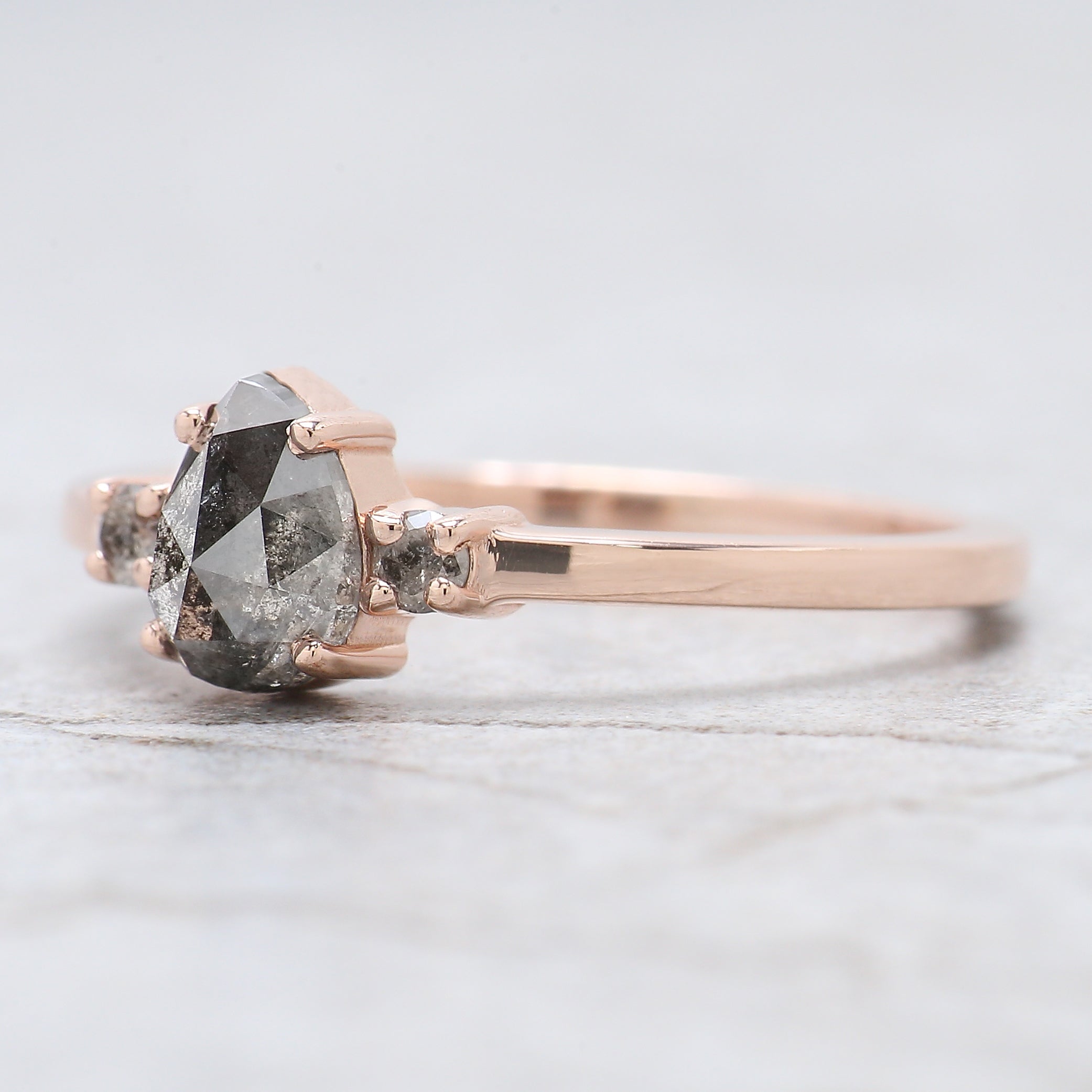 Pear Shape Salt And Pepper Diamond Ring 0.69 Ct 6.35 MM Pear Cut Diamond Ring 14K Solid Rose Gold Silver Engagement Ring Gift For Her QN9491