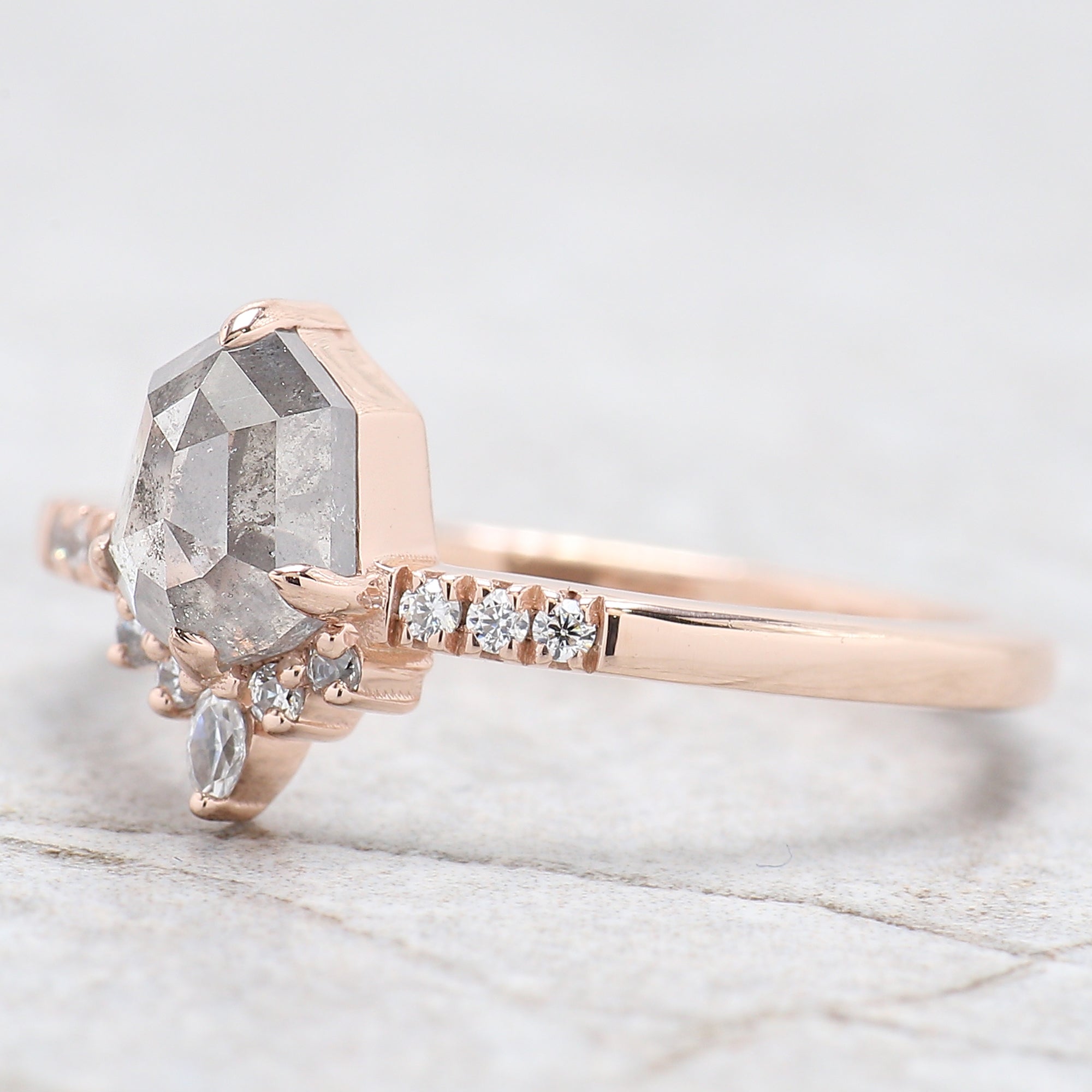 Shield Cut Salt And Pepper Diamond Ring 1.12 Ct 7.08 MM Shield Diamond Ring 14K Solid Rose Gold Silver Engagement Ring Gift For Her QL2570
