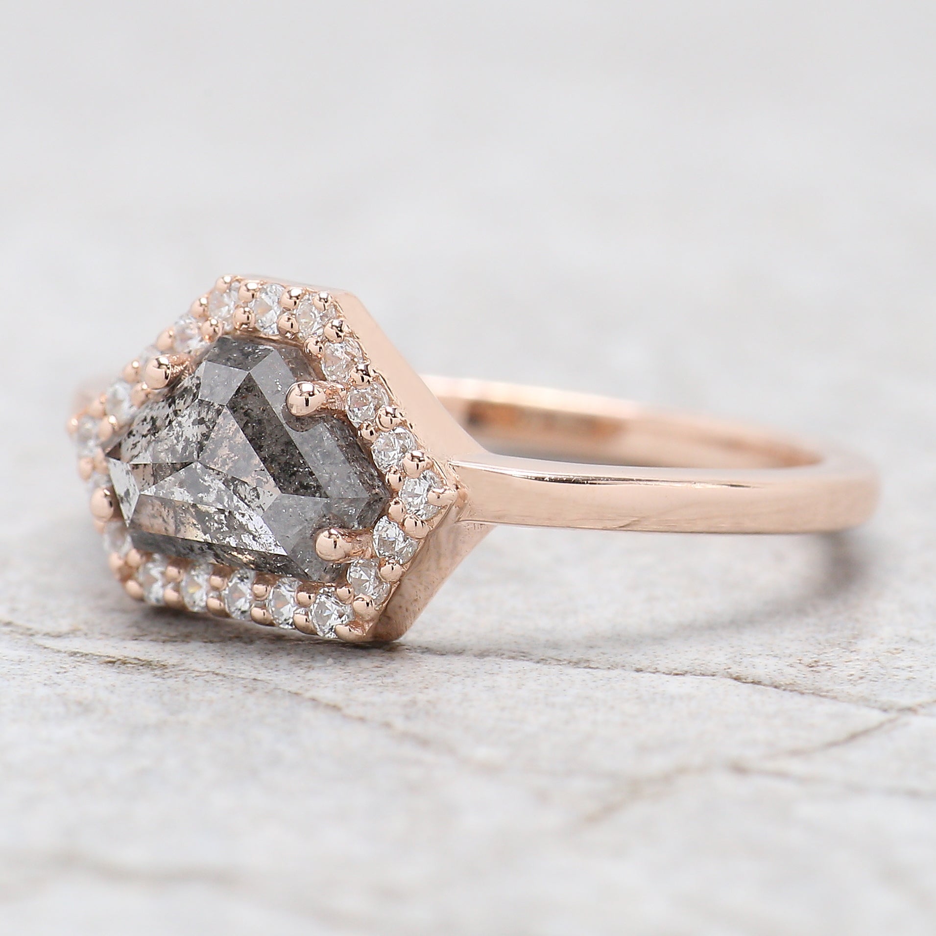 Shield Cut Salt And Pepper Diamond Ring 1.09 Ct 5.45 MM Shield Diamond Ring 14K Solid Rose Gold Silver Engagement Ring Gift For Her QL253