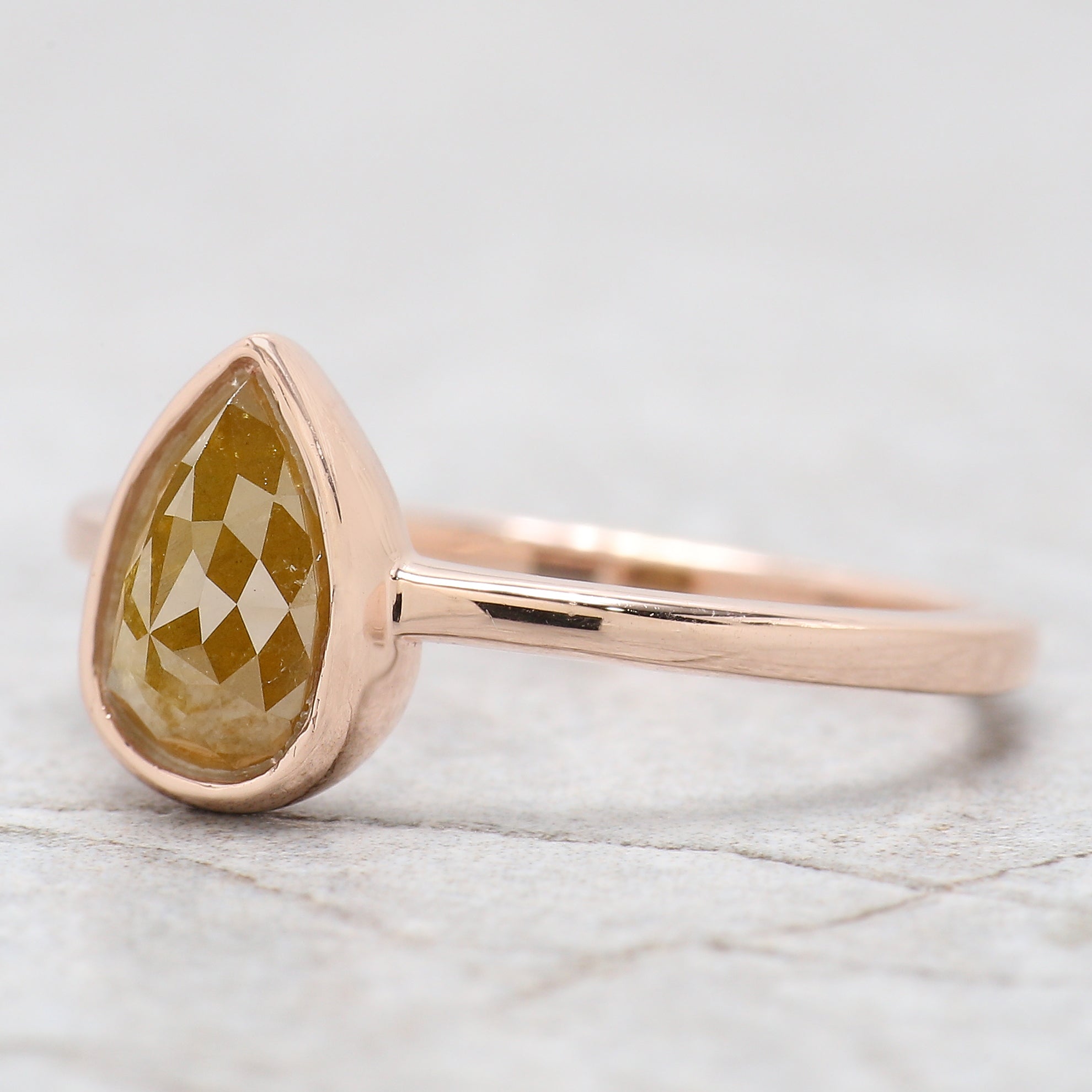 Pear Cut Yellow Color Diamond Ring 1.22 Ct 7.85 MM Pear Shape Diamond Ring 14K Solid Rose Gold Silver Engagement Ring Gift For Her QL1620