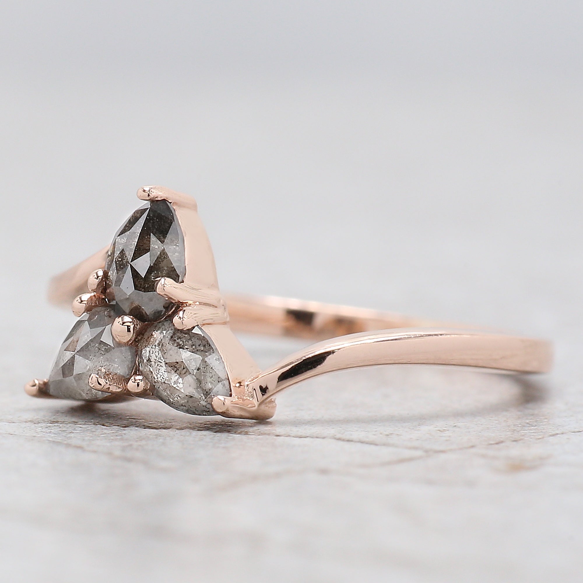 Pear Cut Salt And Pepper Diamond Ring 0.62 Ct 4.90 MM Pear Diamond Ring 14K Solid Rose Gold Silver Pear Engagement Ring Gift For Her QN1580