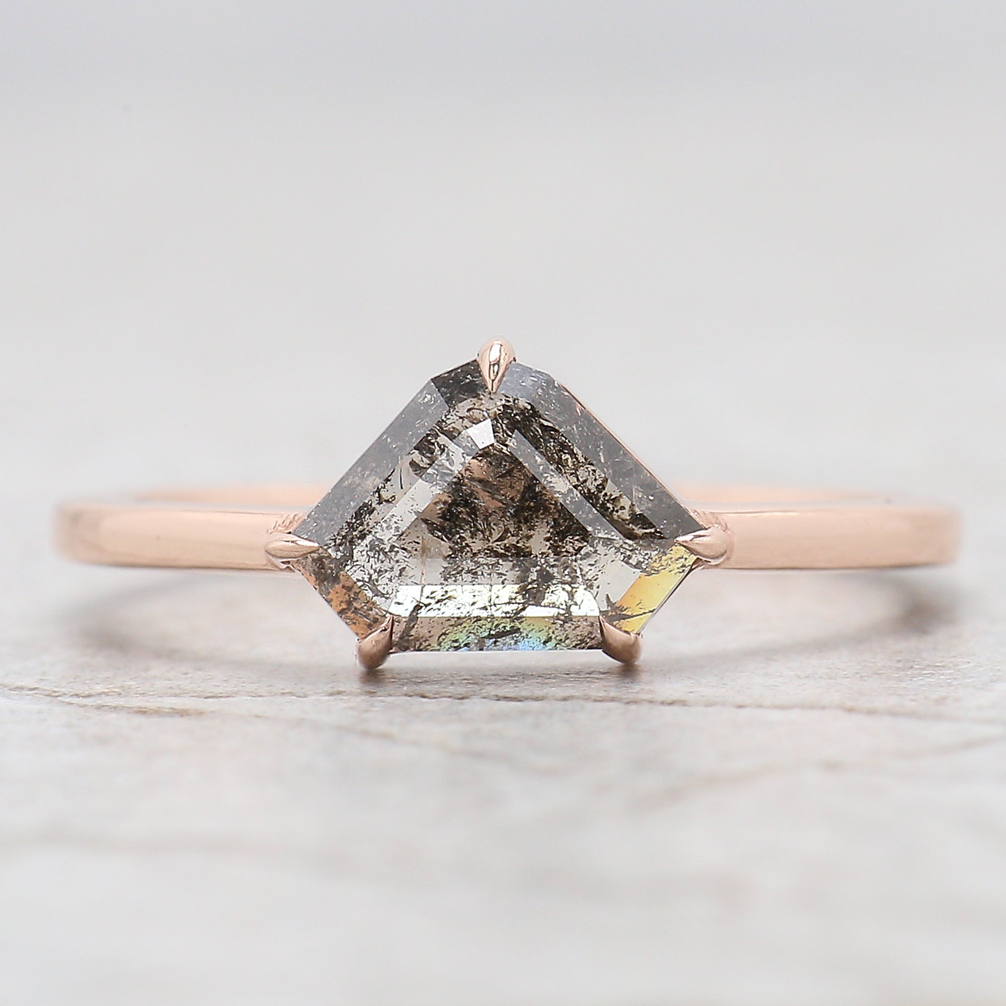 Shield Cut Salt And Pepper Diamond Ring 0.82 Ct 9.15 MM Shield Diamond Ring 14K Solid Rose Gold Silver Engagement Ring Gift For Her QN9450