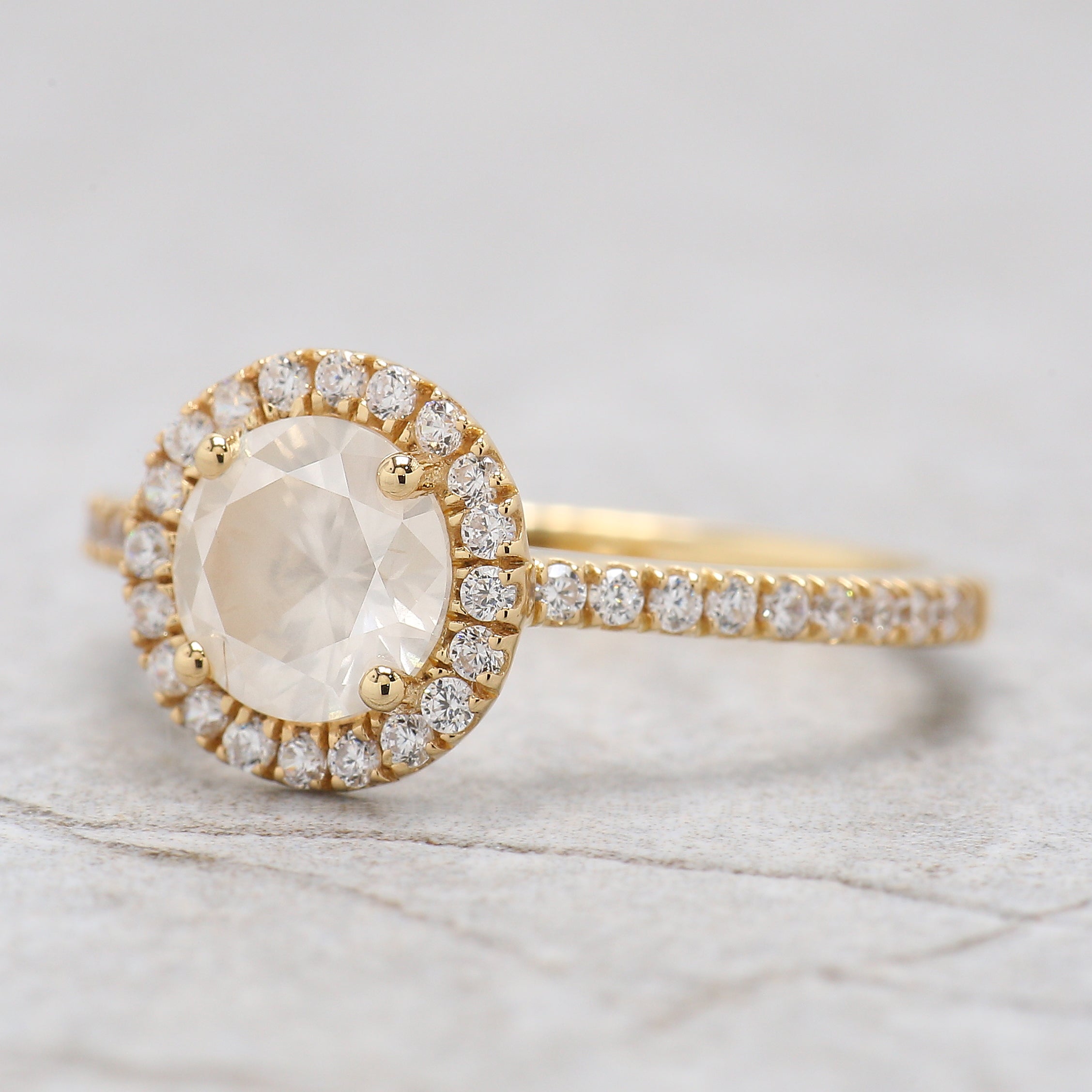 Round Cut Salt And Pepper Diamond Ring 1.02 Ct 6.61 MM Round Diamond Ring 14K Solid Yellow Gold Silver Engagement Ring Gift For Her QL2516