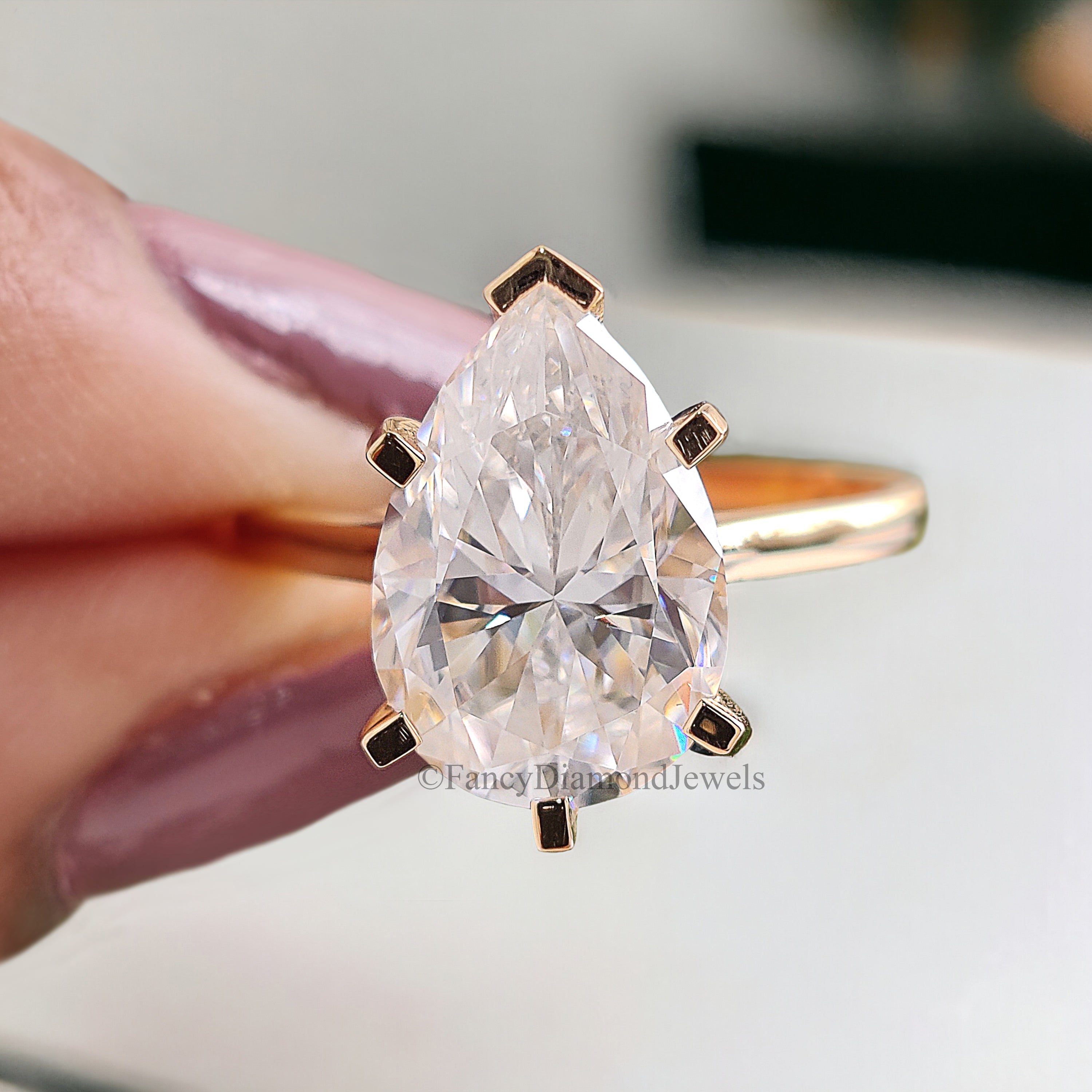 Pear Shaped Solitaire Engagement Ring 2.80 CT Pear Cut Colorless Moissanite Ring Anniversary Ring Bridal Wedding Ring Gift For Her FD210