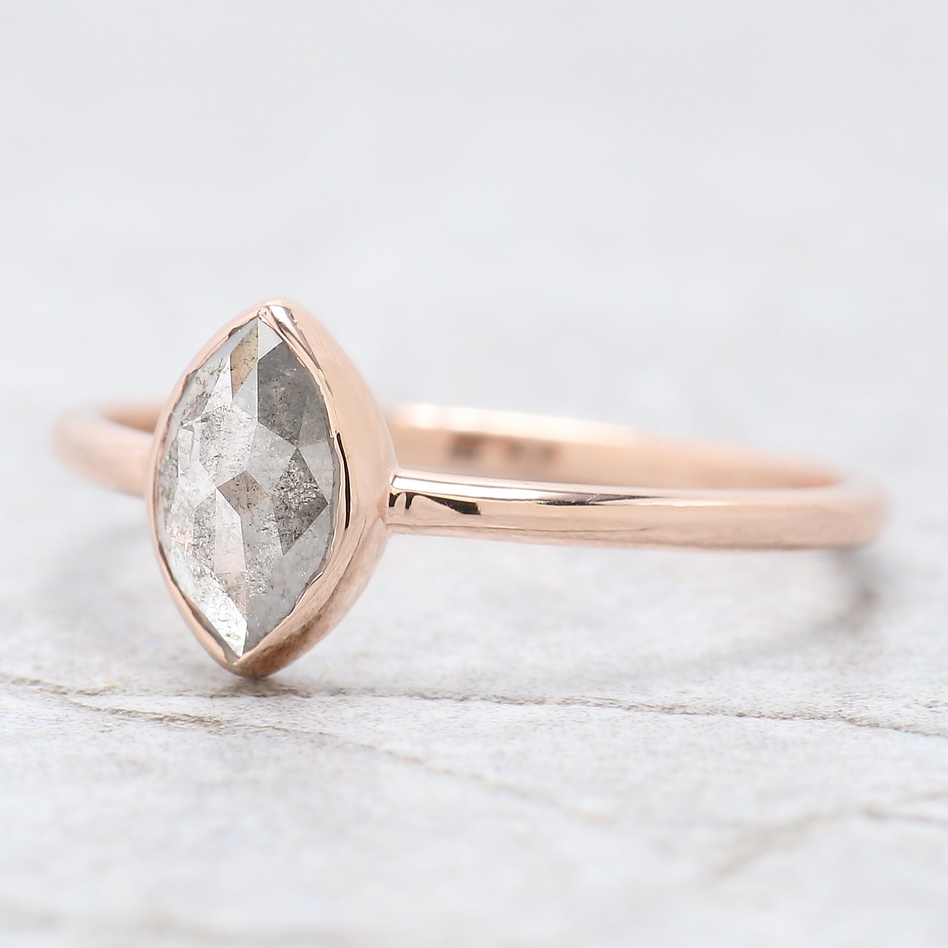 Marquise Cut Salt And Pepper Diamond Ring 0.54 Ct 7.50 MM Marquise Diamond Ring 14K Rose Gold Silver Engagement Ring Gift For Her QN906