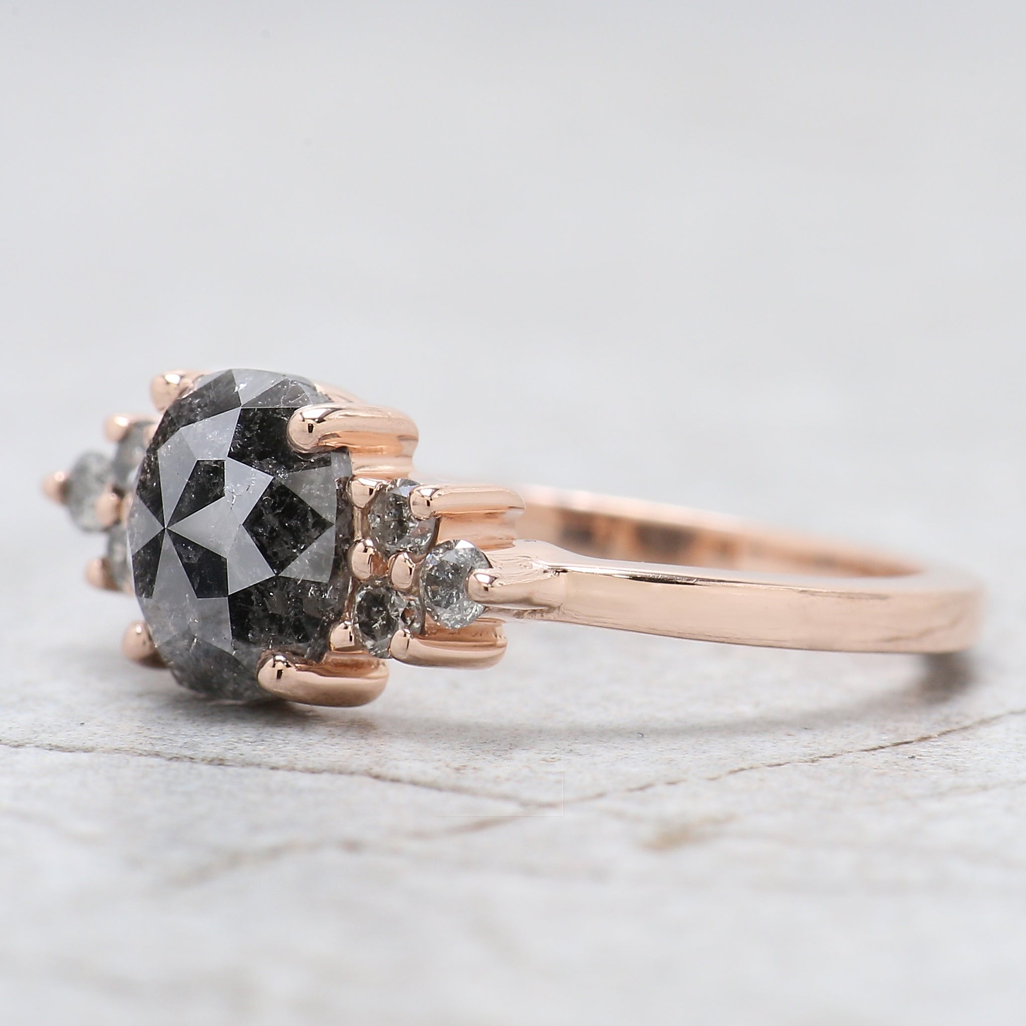 Oval Cut Salt And Pepper Diamond Ring 1.27 Ct 7.55 MM Oval Diamond Ring 14K Solid Rose Gold Silver Oval Engagement Ring Gift For Her QN9431