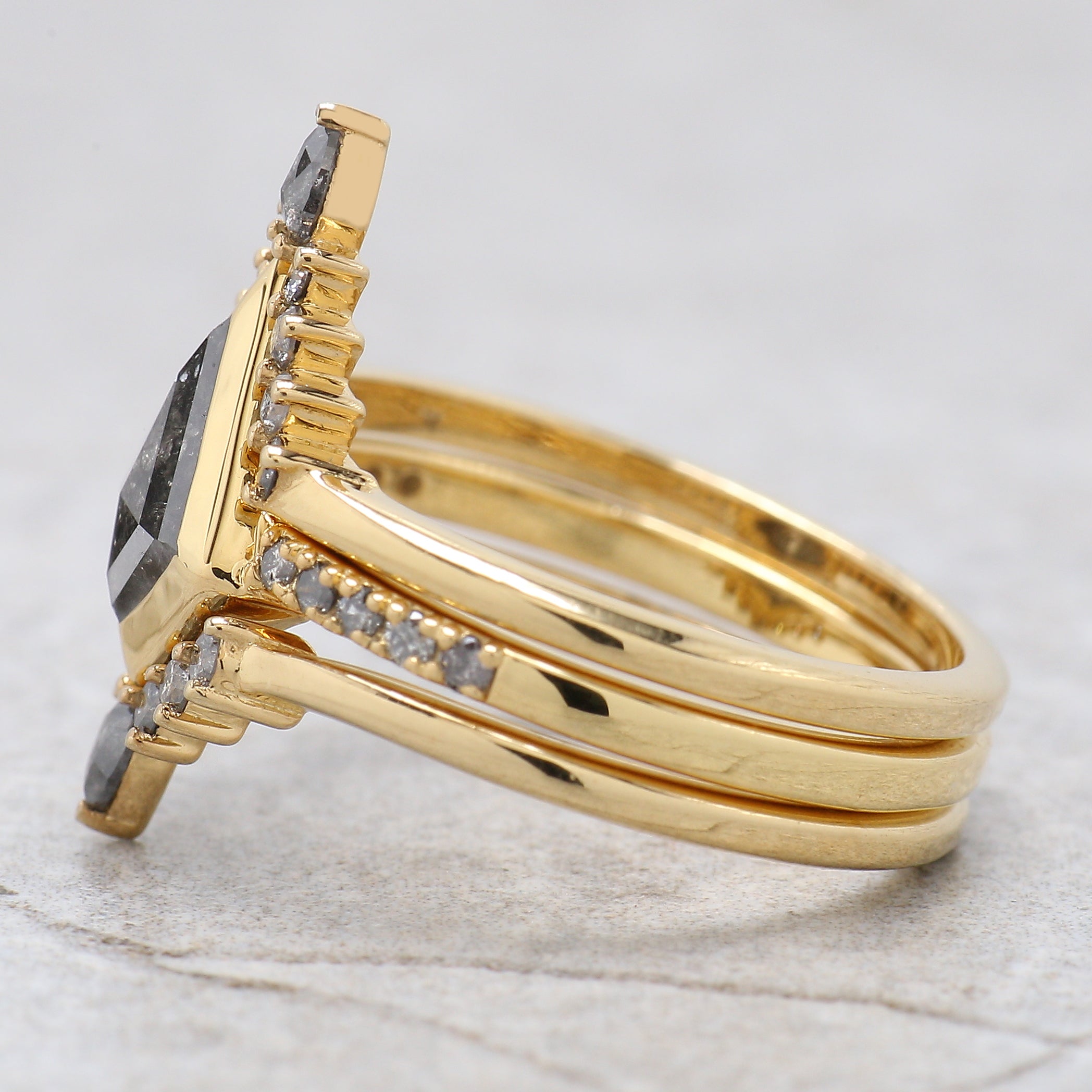 Kite Cut Salt And Pepper Diamond Ring 0.81 CT 8.90 MM Kite Shape Diamond Wedding Ring Set Bezel Set Engagement Ring Gift For Her KDL3391