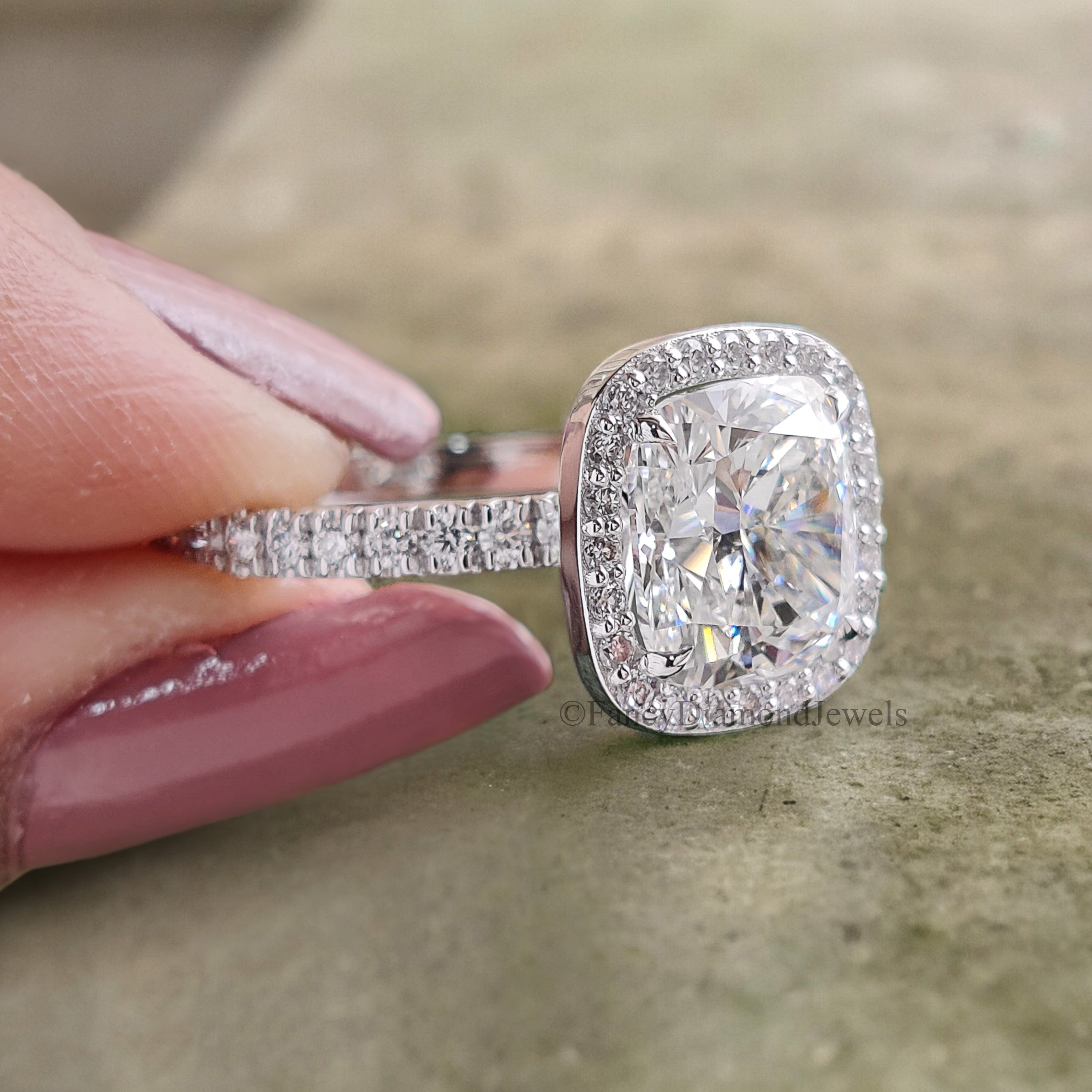 Cushion Lab Grown Engagement Ring 2.50 CT Cushion Cut Moissanite Ring Halo Set Wedding Ring For Women Promise Ring Gift For Her Ring FD192
