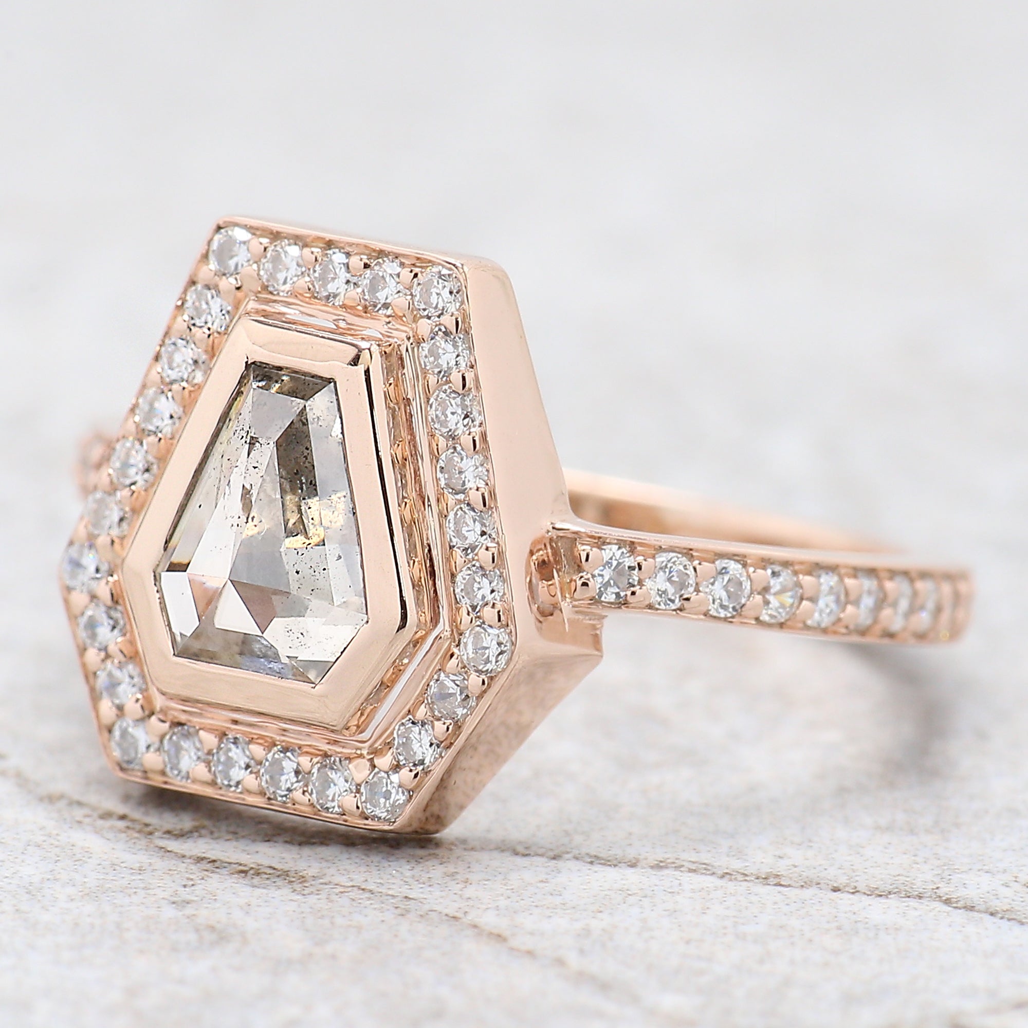 Coffin Cut Salt And Pepper Diamond Ring 0.96 Ct 6.84 MM Coffin Diamond Ring 14K Solid Rose Gold Silver Engagement Ring Gift For Her QN204