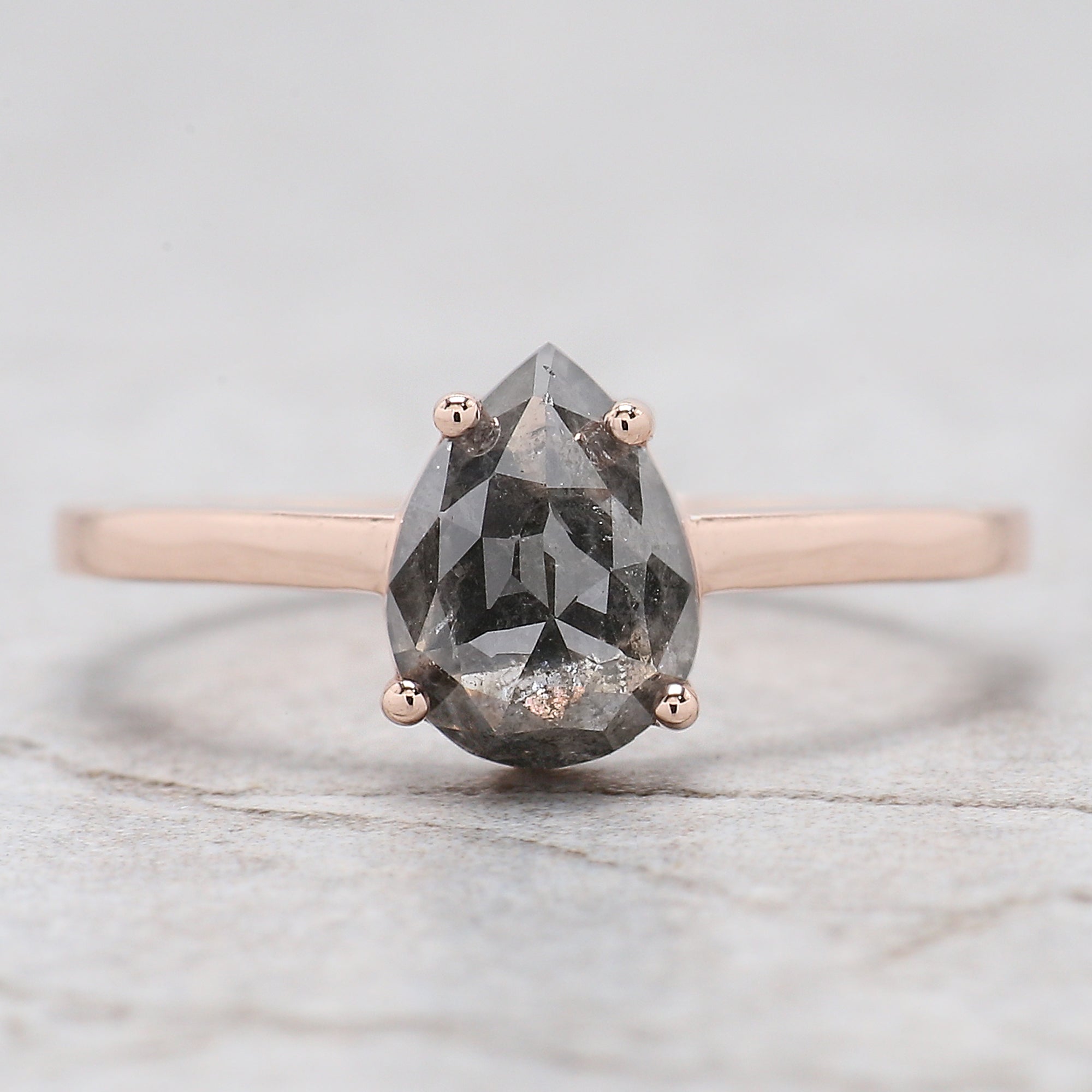 Pear Cut Salt And Pepper Diamond Ring 1.47 Ct 8.05 MM Pear Diamond Ring 14K Solid Rose Gold Silver Pear Engagement Ring Gift For Her QL1561