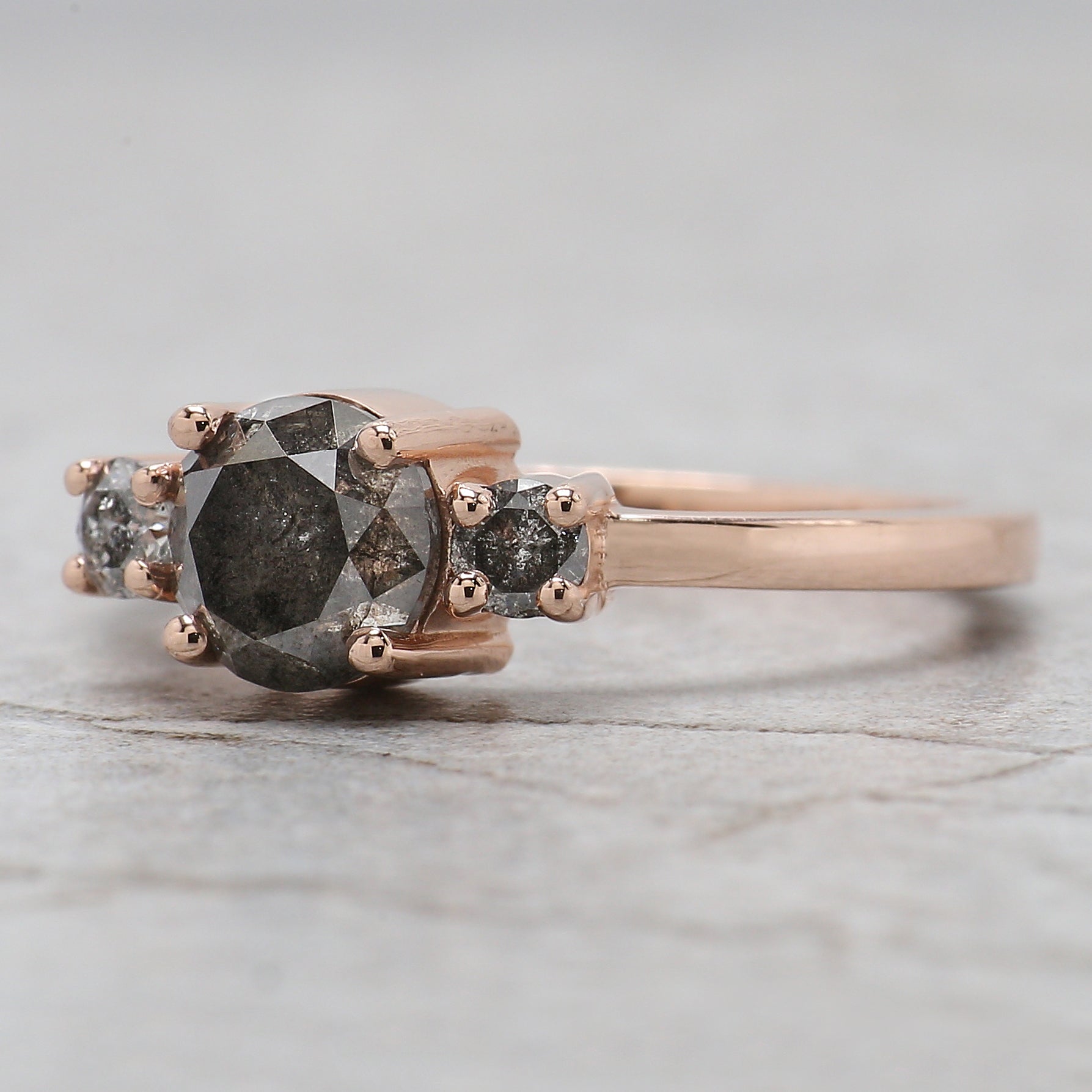 Round Cut Salt And Pepper Diamond Ring 1.47 Ct 6.45 MM Round Diamond Ring 14K Solid Rose Gold Silver Engagement Ring Gift For Her QN9377