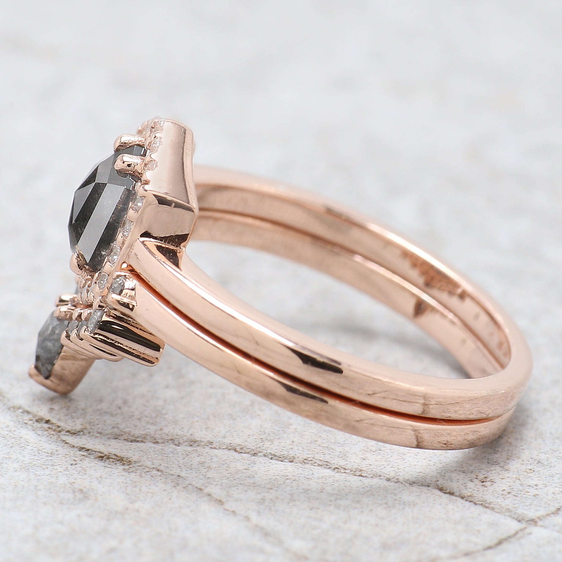 Hexagon Salt And Pepper Diamond Ring 0.80 Ct 6.30 MM Hexagon Cut Diamond Ring 14K Solid Rose Gold Silver Engagement Ring Gift For Her QL637