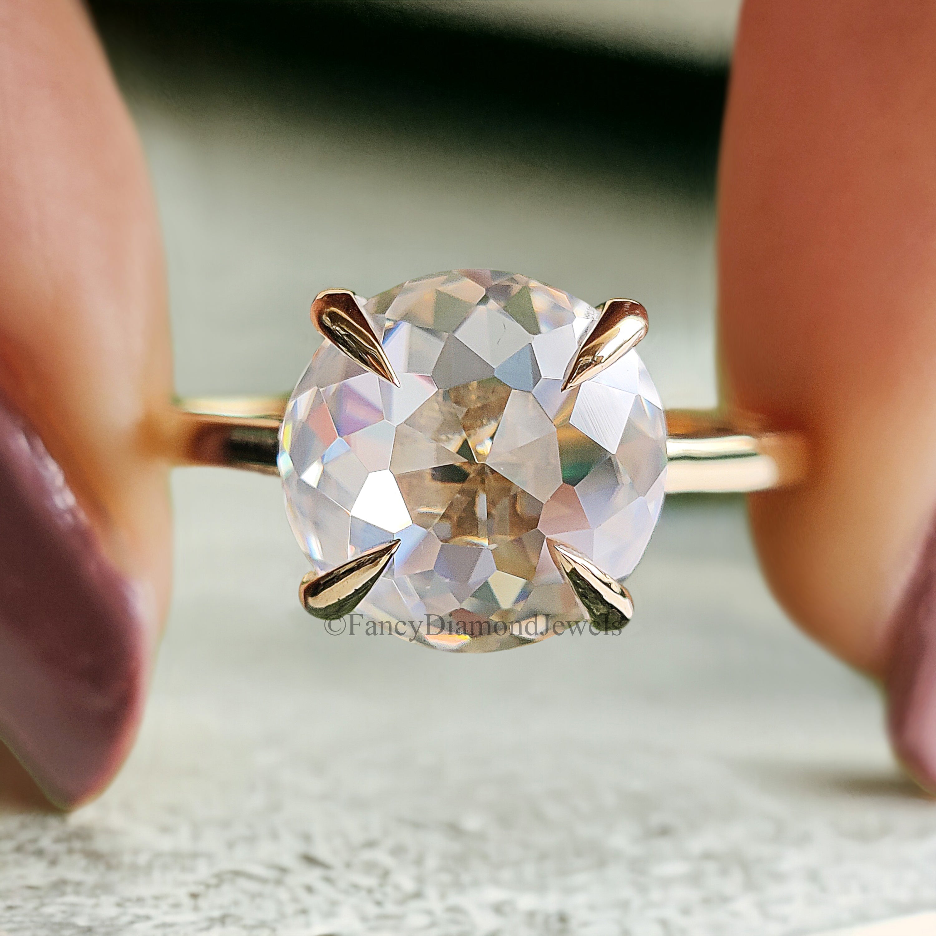 2.80 CT Round Rose Cut Colorless Moissanite Trellis Set Simple Solitaire Engagement Ring Wedding Ring Anniversary Ring Bridal Ring FD206