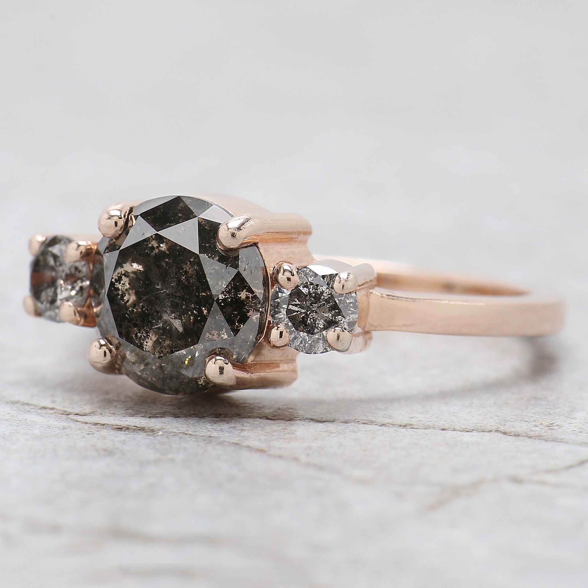 Round Cut Salt And Pepper Diamond Ring 2.05 Ct 7.85 MM Round Diamond Ring 14K Solid Rose Gold Silver Engagement Ring Gift For Her QL9209