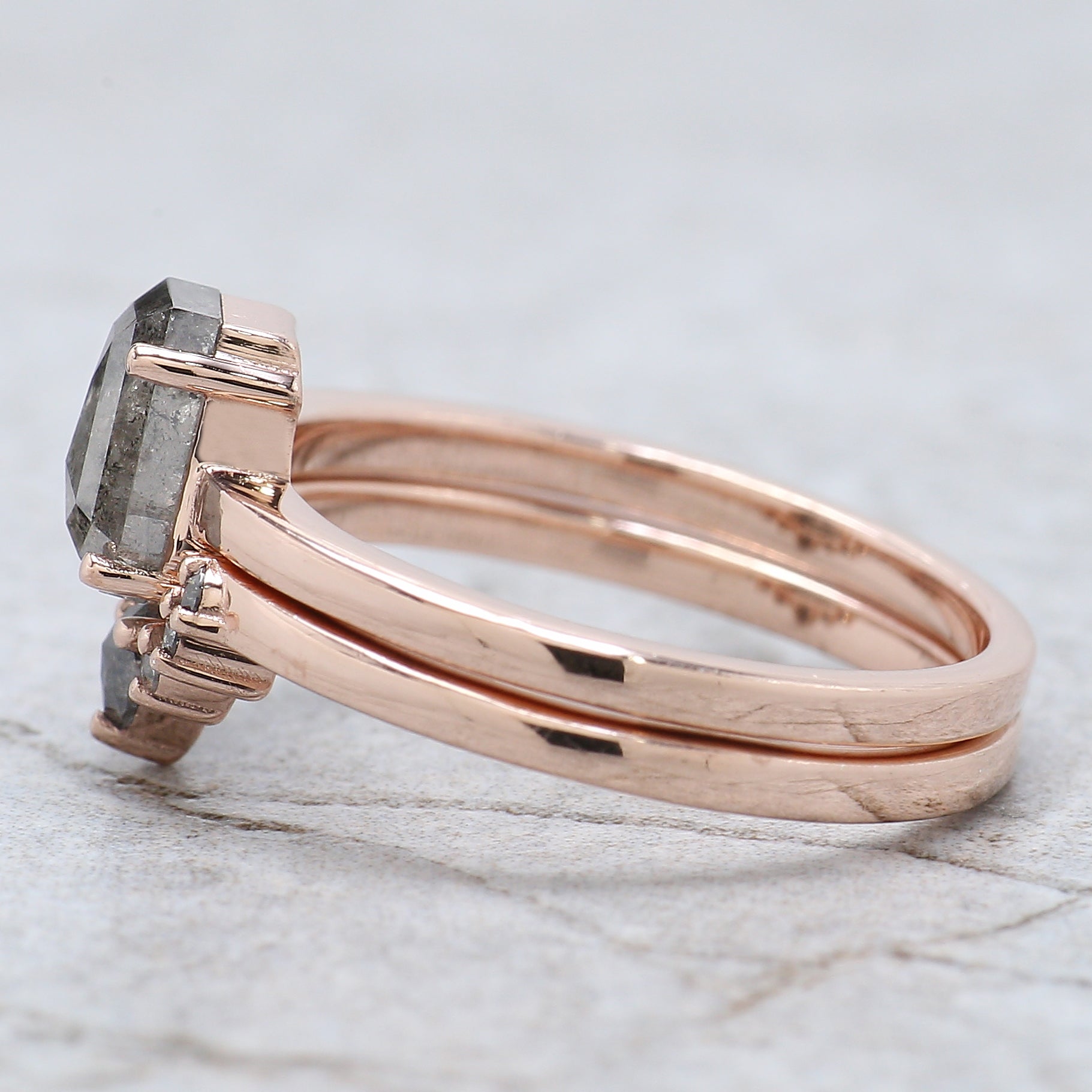 Coffin Cut Salt And Pepper Diamond Ring 0.97 Ct 6.70 MM Coffin Diamond Ring 14K Solid Rose Gold Silver Engagement Ring Gift For Her QN1553