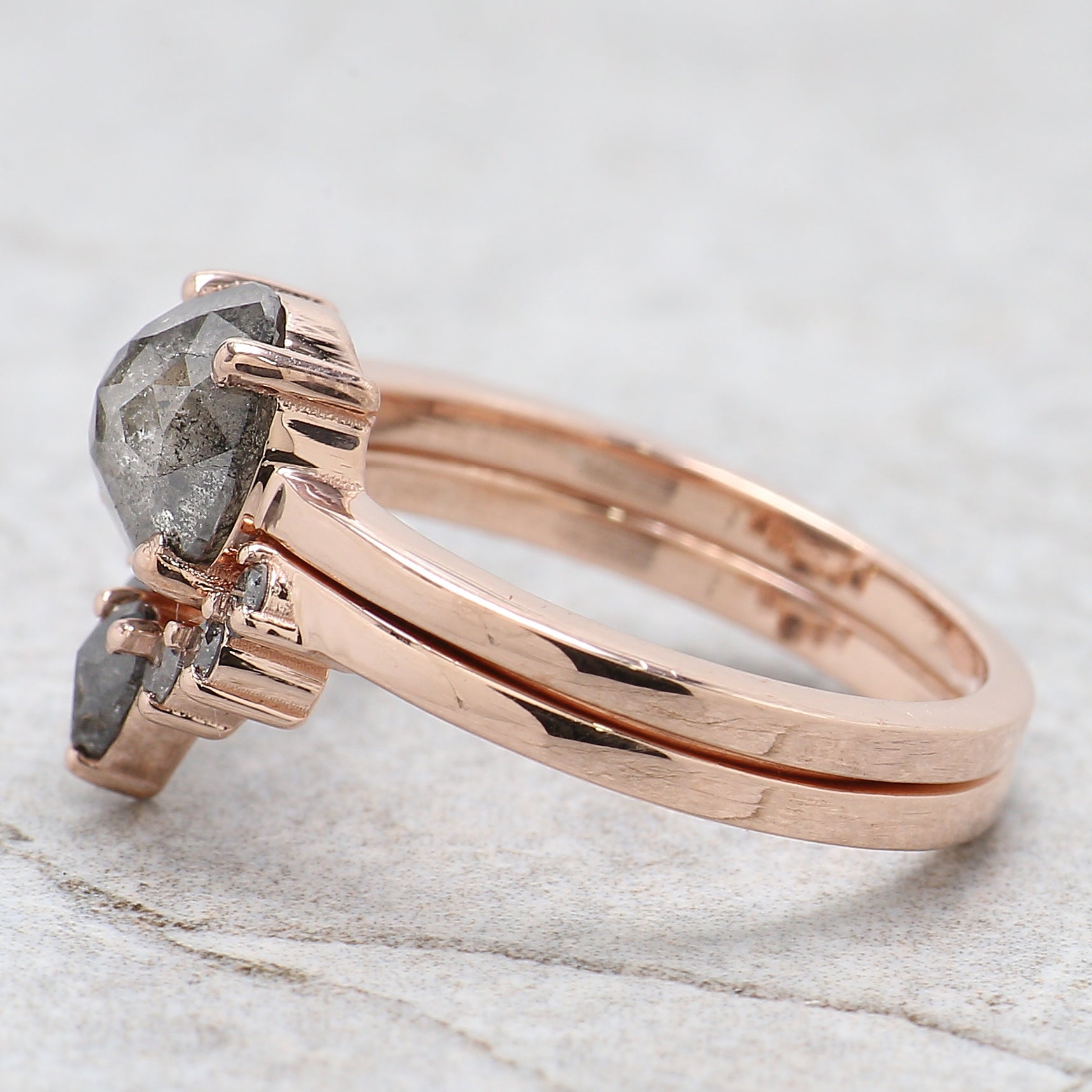 Round Rose Cut Salt And Pepper Diamond Ring 1.71 Ct 7.20 MM Diamond Ring 14K Solid Rose Gold Silver Engagement Ring Gift For Her QL1198