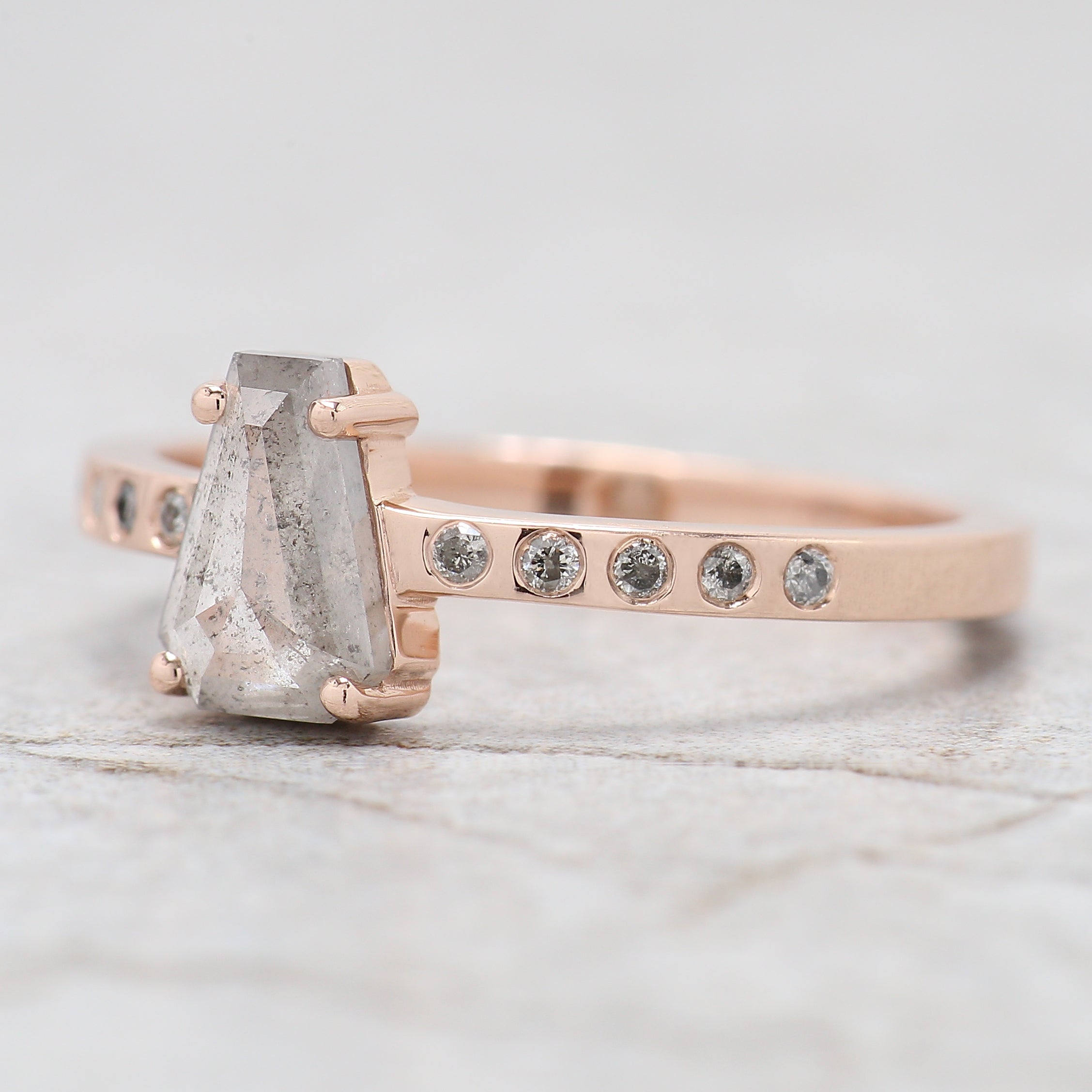 Coffin Cut Salt And Pepper Diamond Ring 0.80 Ct 7.30 MM Coffin Diamond Ring 14K Solid Rose Gold Silver Engagement Ring Gift For Her QL9673