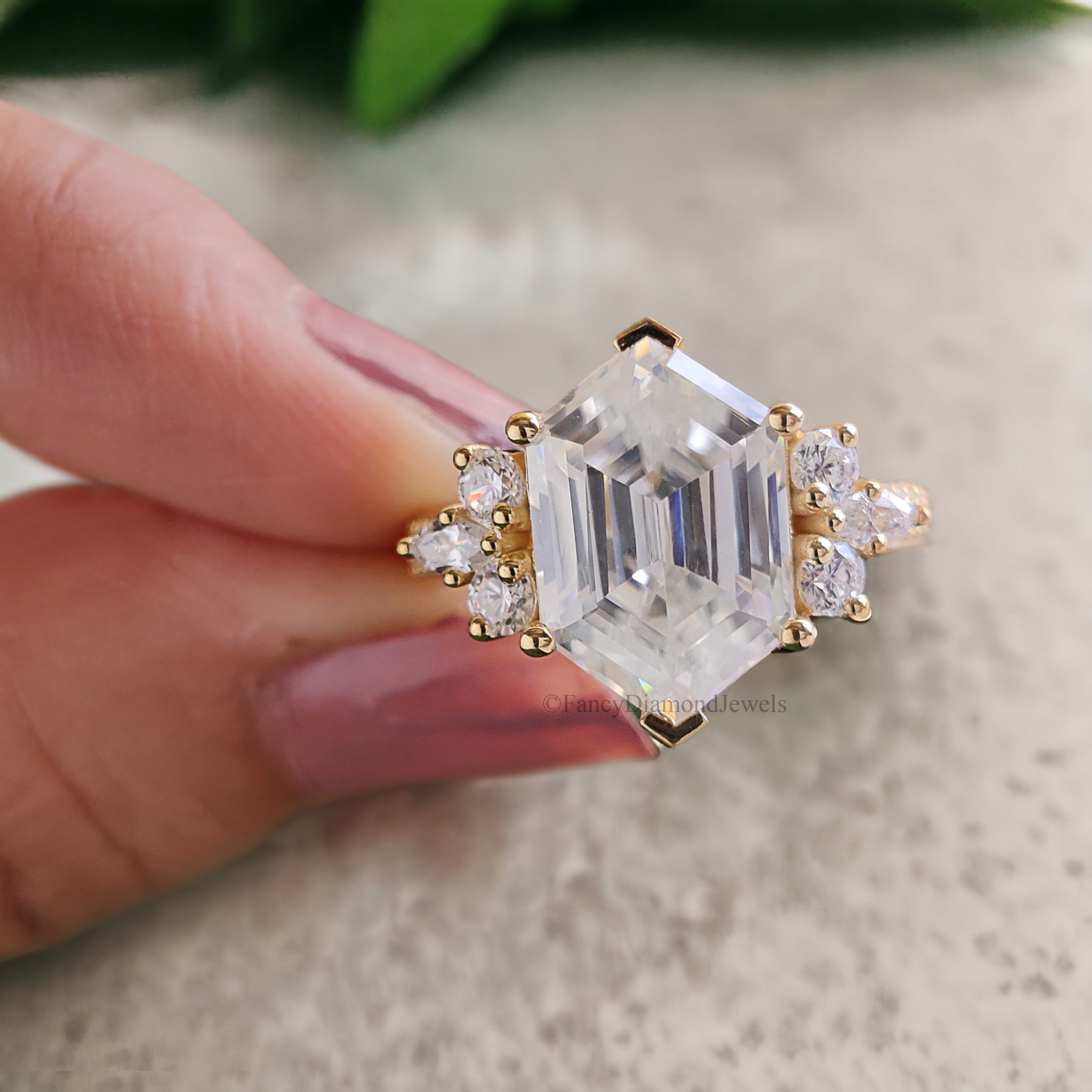 4.45 CT Antique Hexagon Moissanite Engagement Ring Marquise and Round Ring Ring for gifting Wedding Ring Anniversary Gift Ring Her FD133