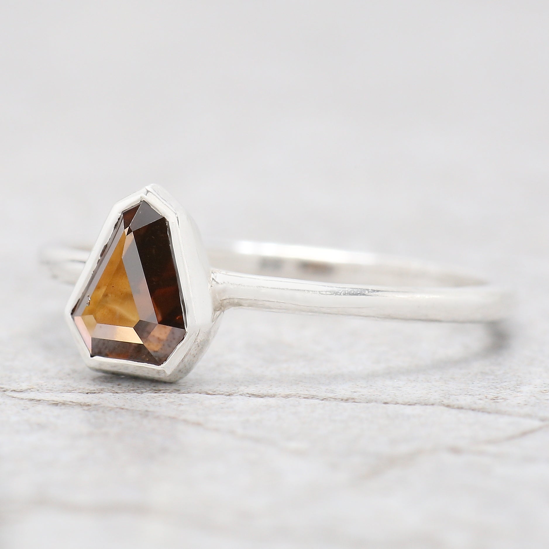 Shield Brown Color Diamond Ring 0.72 Ct 6.50 MM Shield Cut Diamond Ring 14K Solid White Gold Silver Engagement Ring Gift For Her QL1622