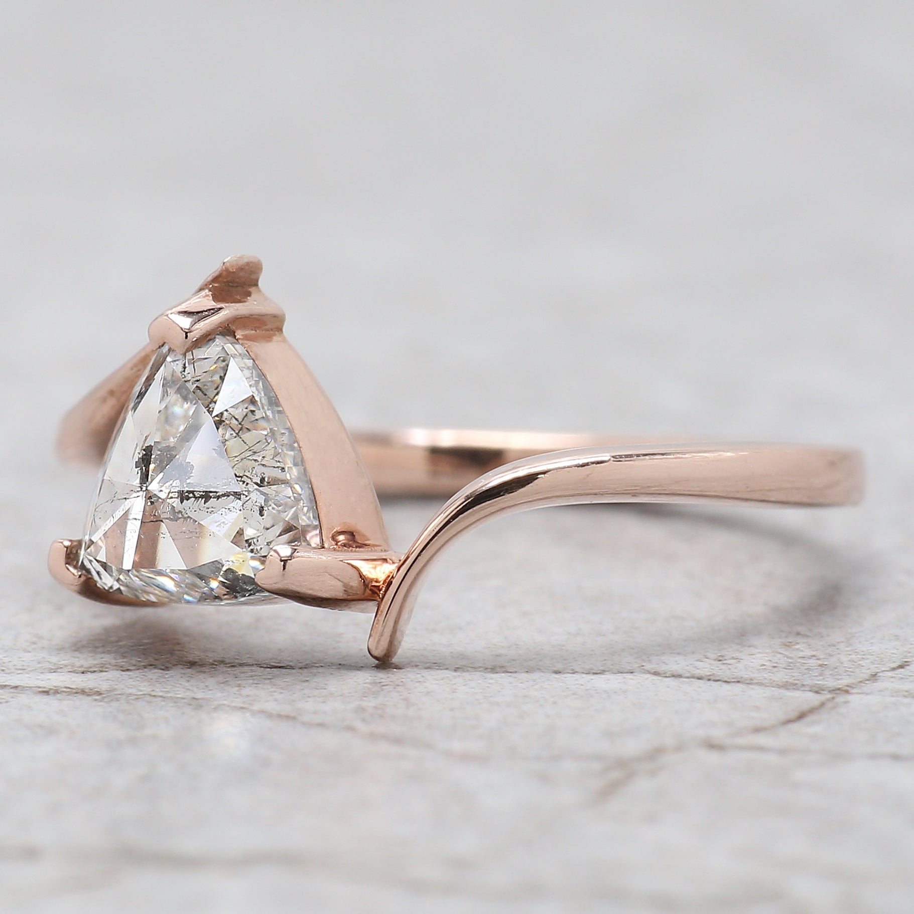 Triangle Salt And Pepper Diamond Ring 1.37 Ct 7.07 MM Triangle Diamond Ring 14K Solid Rose Gold Silver Engagement Ring Gift For Her QL2653