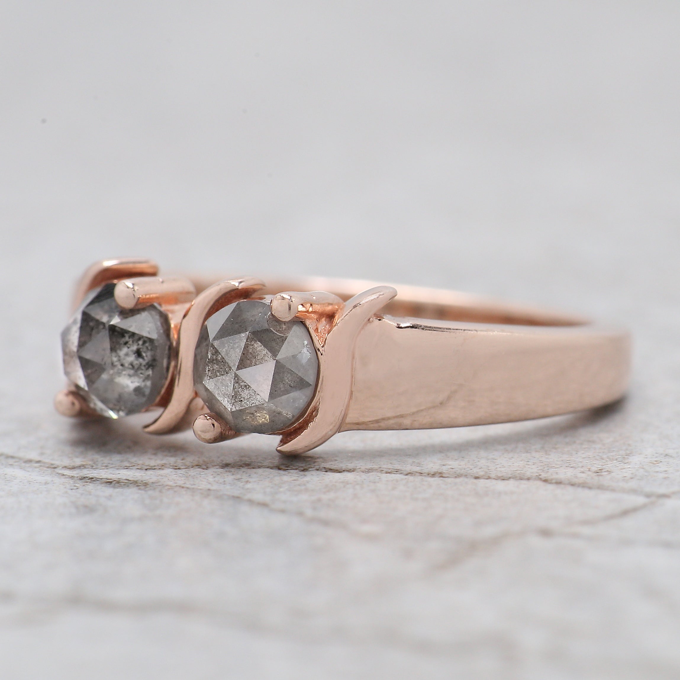 Round Rose Cut Salt And Pepper Diamond Ring 0.95 Ct 4.60 MM Round Diamond Ring 14K Rose Gold Silver Engagement Ring Gift For Her QL1006